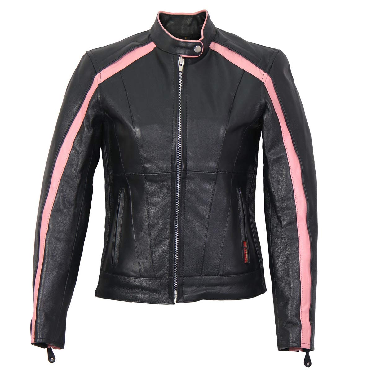 Hot Leathers Women's Striped Leather Jacket with Reflective Piping - Stylish Biker Jacket for Motorcycle Riding & Night Safety | Perfect for Casual Outfits & Urban Fashion