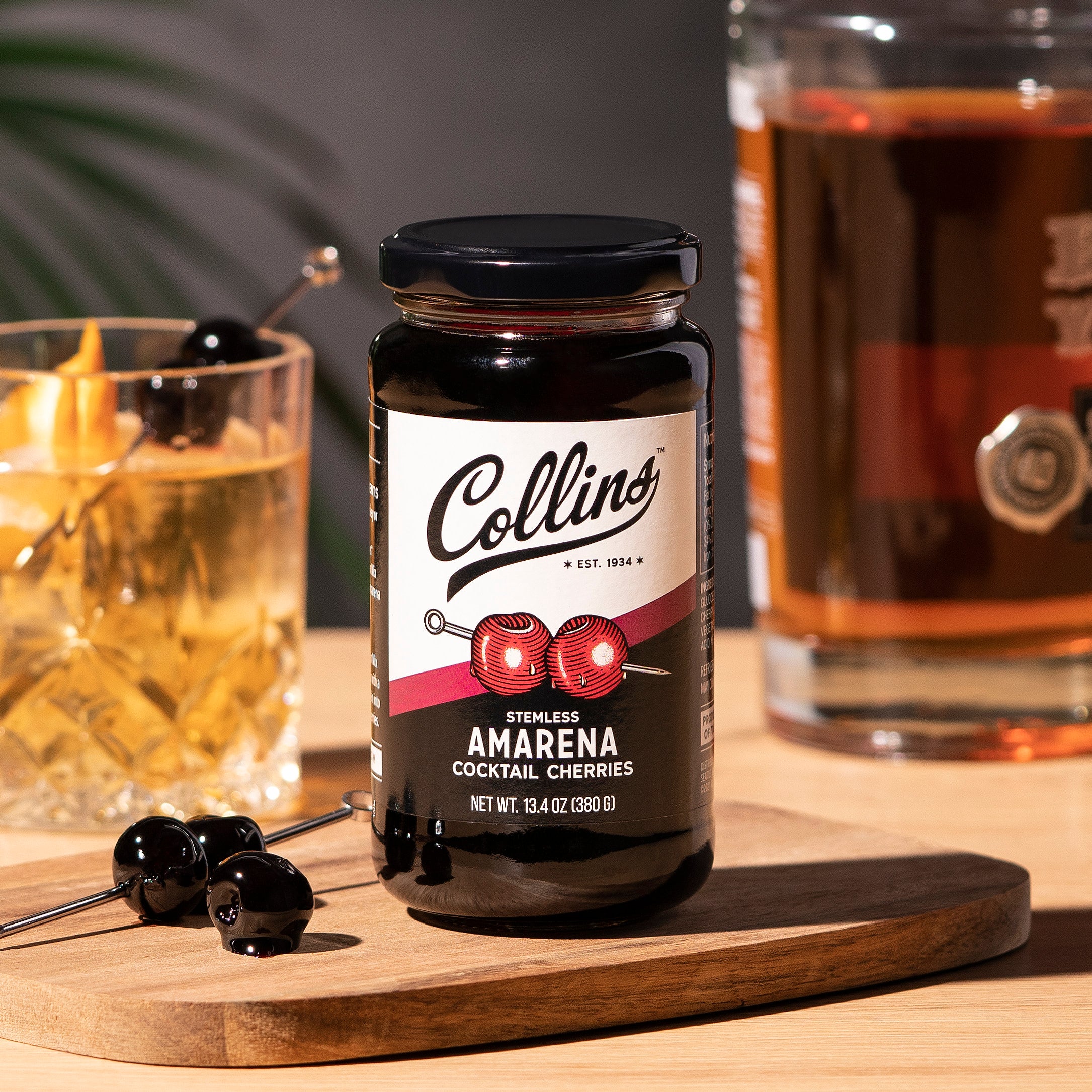 Premium Stemless Amarena Cherries 13.4 oz Jar - Sweet Italian Cocktail Cherries for Desserts, Drinks & Gourmet Recipes