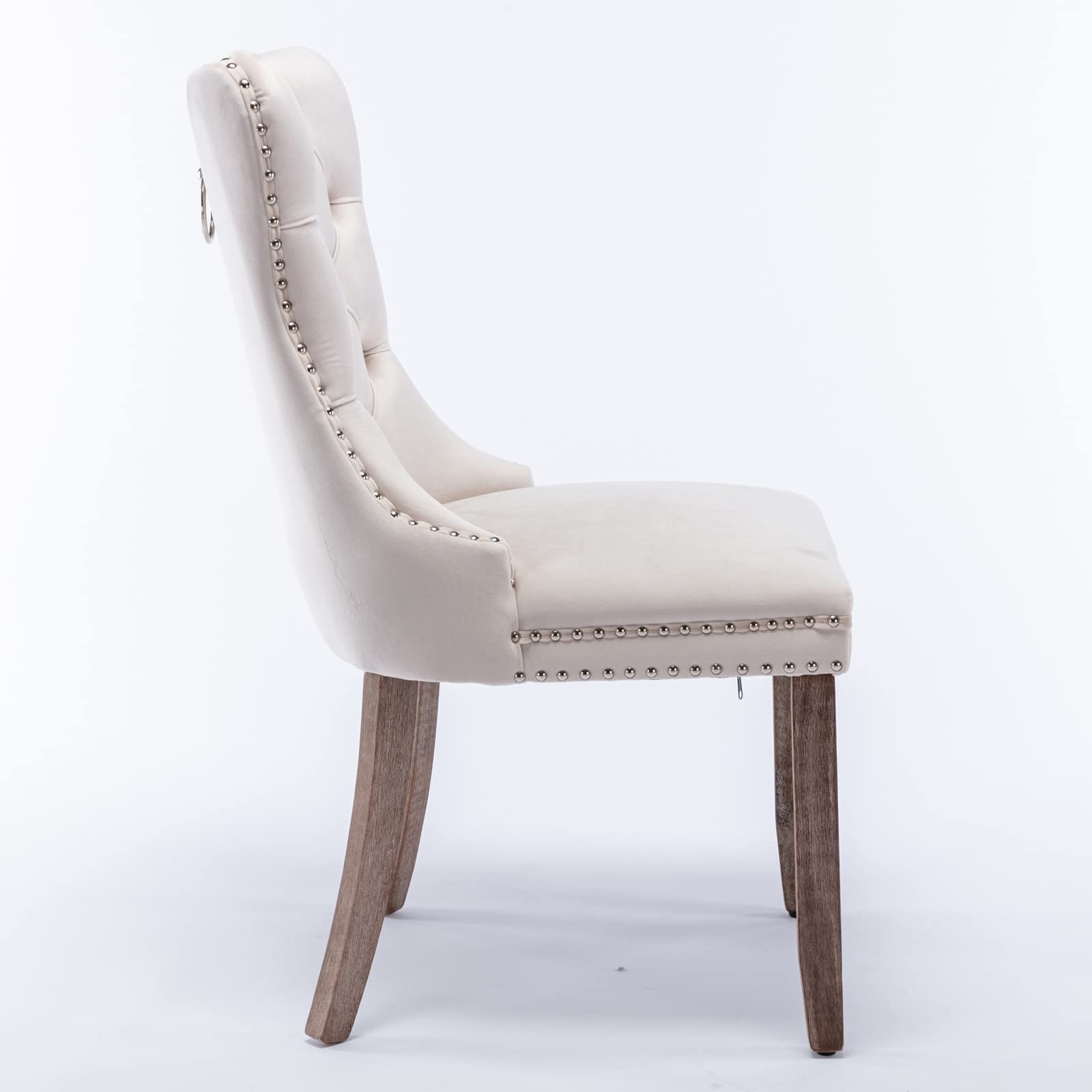 Goujxcy Set of 2 High Back Velvet Tufted Upholstered Dining Chairs with Solid Wood Frame & Nailhead Trim - Beige Accent Chairs for Living Room, Bedroom, Coffee Shop & Restaurant Dining