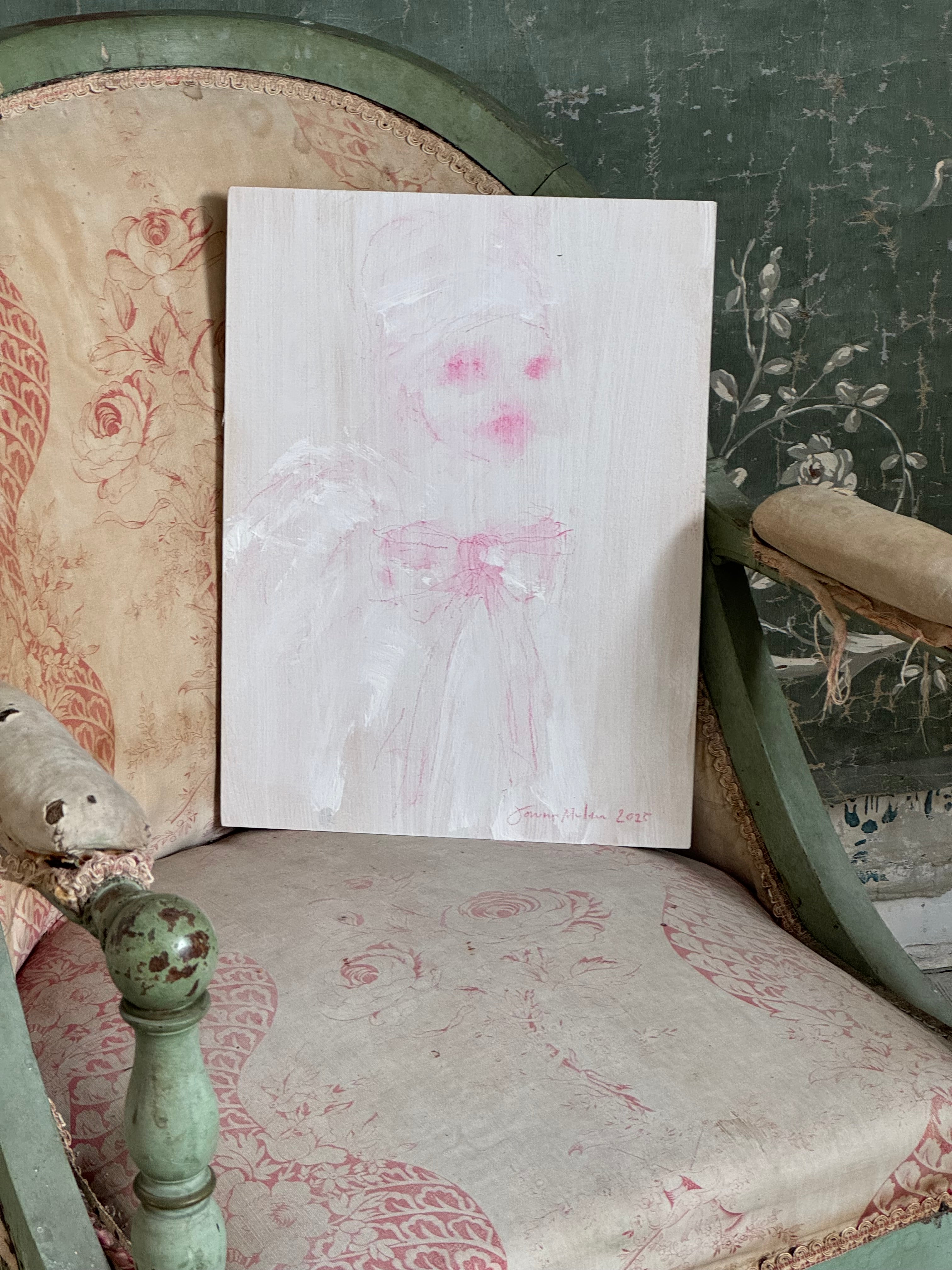 Jorunn Mulen Original French Pink Bow Painting - Handmade Wall Art for Living Room, Bedroom & Office Decor