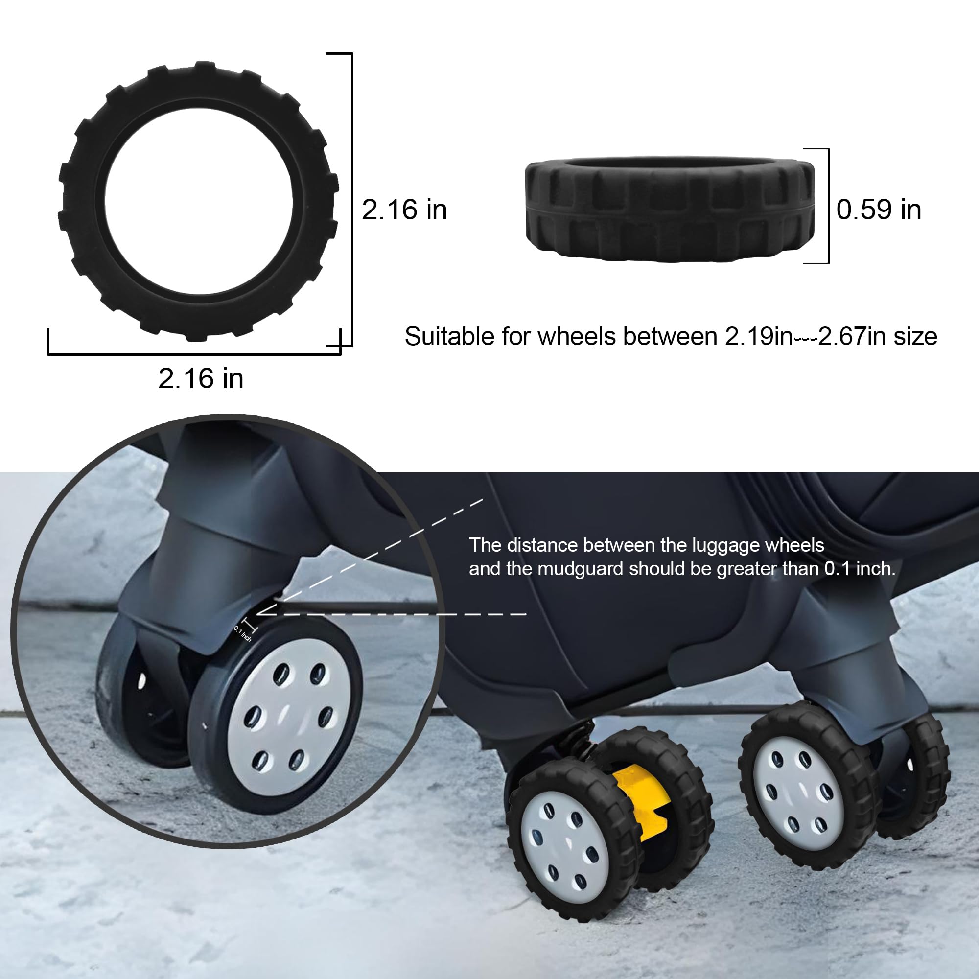 8 Pack Silicone Luggage Wheel Covers for 8-Spinner Suitcases - Noise Reducing & Shock Absorbing Wheel Protectors (Black) | Perfect for Travel, Airports & Smooth Rolling on Various Surfaces