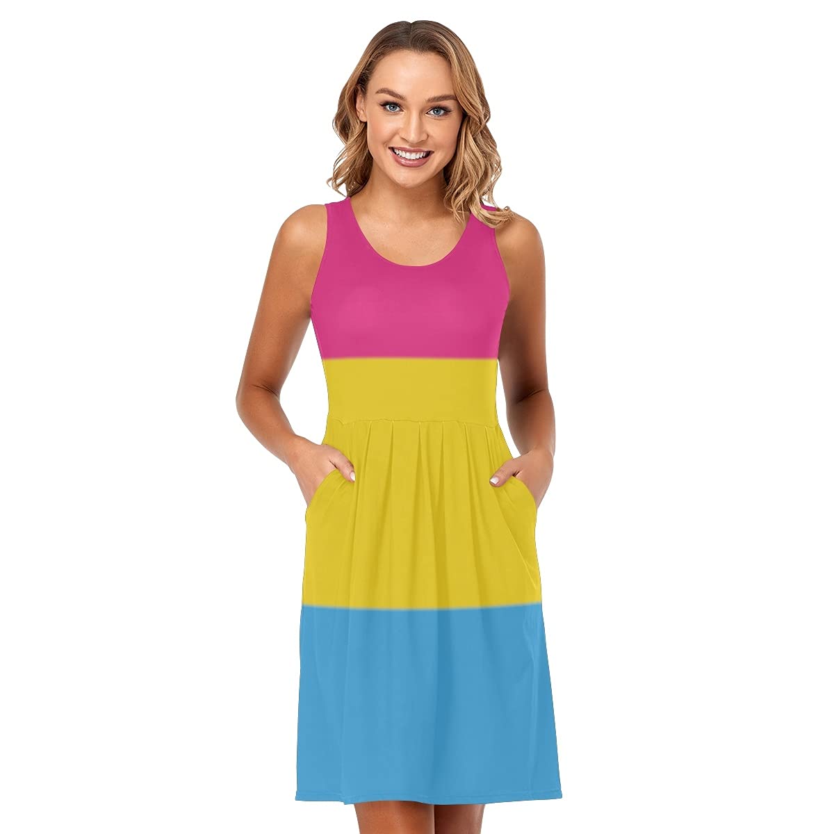 Women's Sleeveless Summer Beach Dress - Casual Sun Dress with Pockets for Vacation, Pool Party & Outdoor Activities