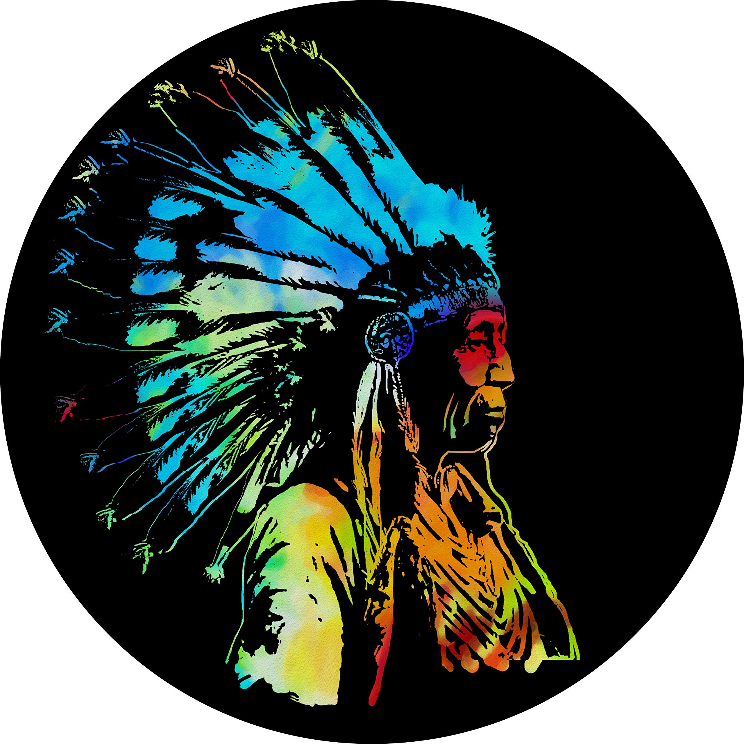 Custom Tie Dye Indian Chief Spare Tire Cover - Fits Any Make/Model (Select Size & Backup Camera Option) | 285/70r17 & Centered Camera | Perfect for Jeep, Truck & SUV Off-Road Adventures