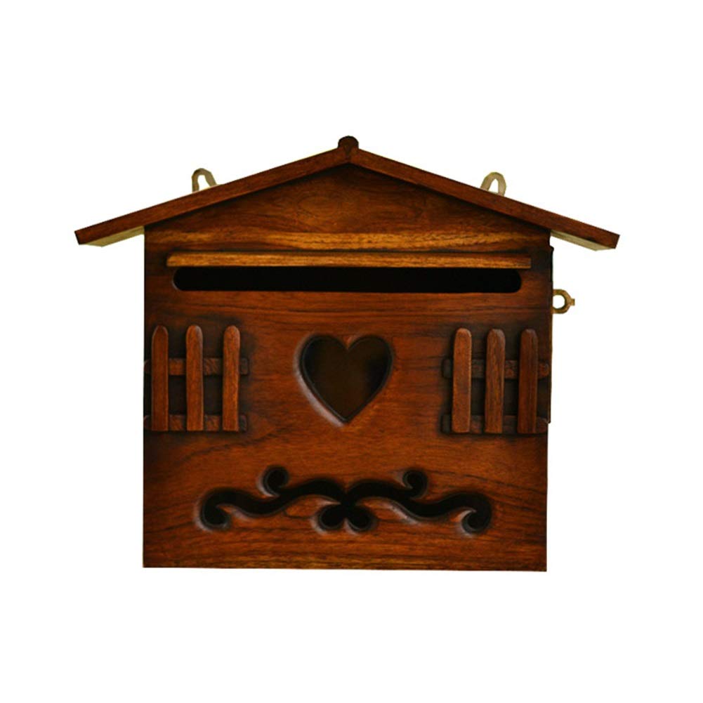 Solid Wood Wall-Mounted Mailbox - Waterproof House Letter Box with Newspaper Storage - Perfect for Villa, Apartment & Outdoor Wall Decoration (Wall-Mount Post Box for Mail & Newspaper Organization)