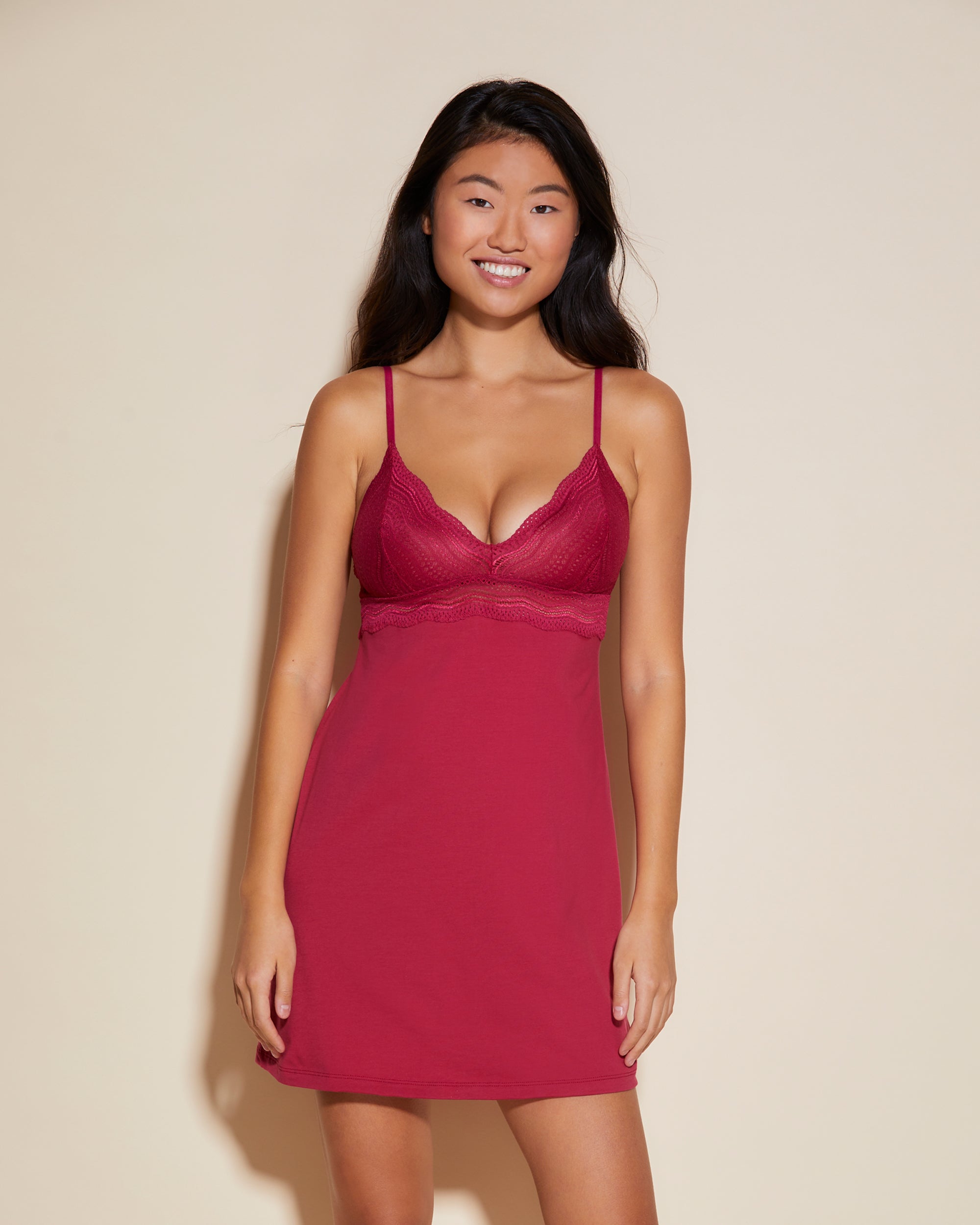 Dolce Babydoll Deep Ruby Red Lingerie Set - Sexy Lace Chemise Nightwear for Women - Perfect for Valentine's Day, Anniversary & Romantic Nights