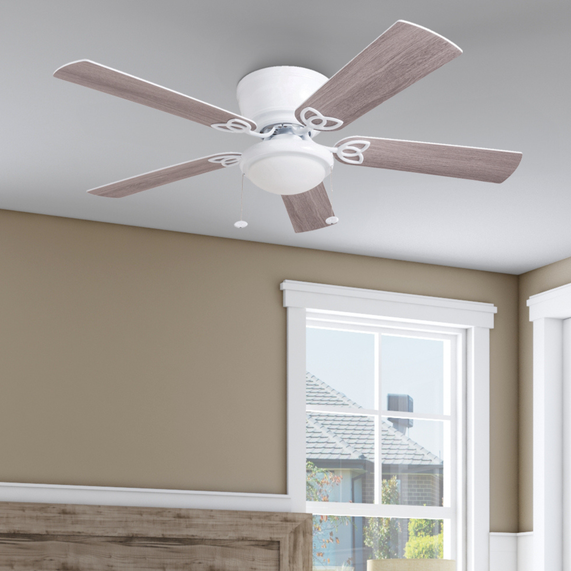 52 Inch Benton White Ceiling Fan with Pull Chain - Energy Efficient, Quiet Operation for Living Room, Bedroom, and Office
