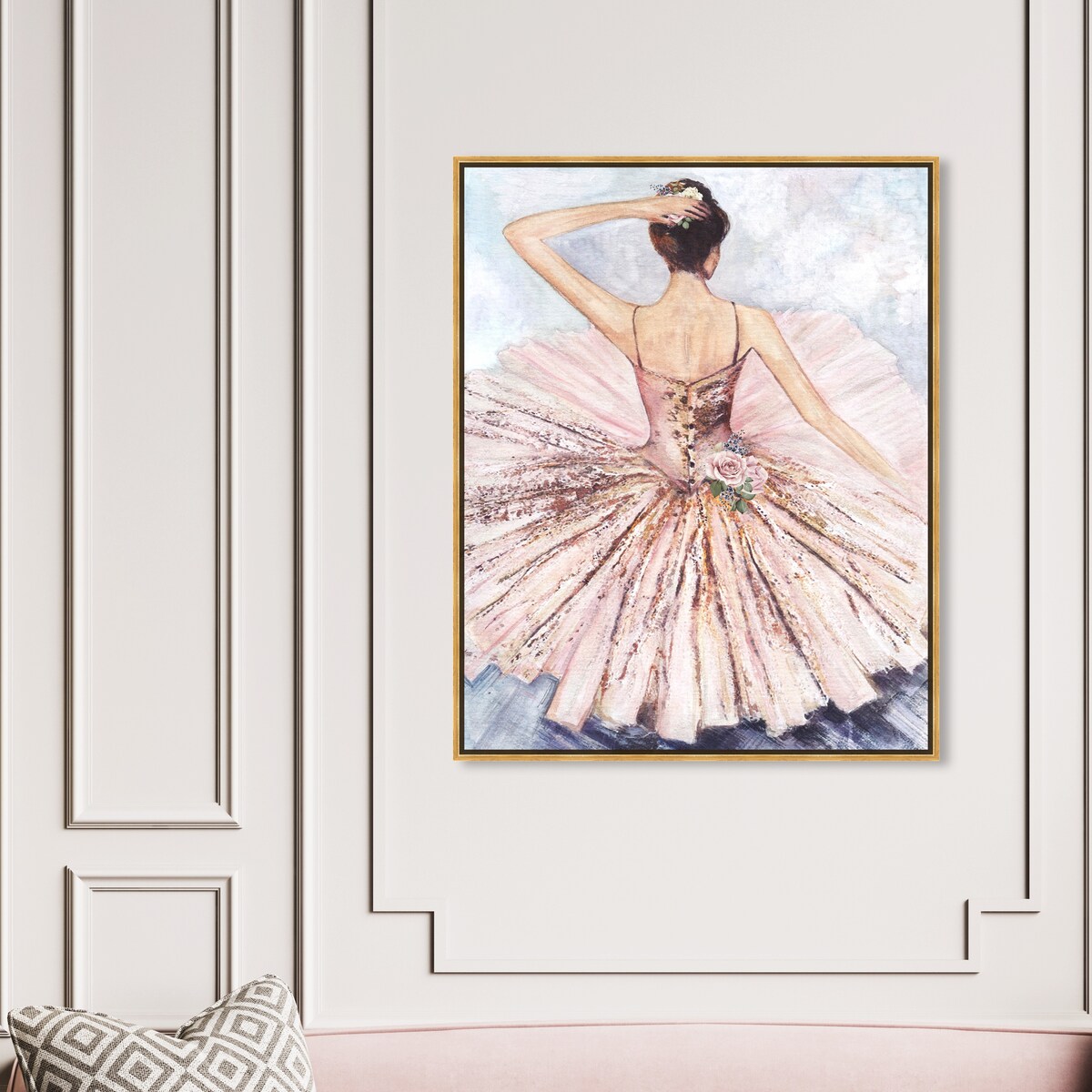 Ballet Dancer Tutu Glam Pink Roses Framed Canvas Wall Art Print - Elegant Ballet Inspired Home Decor for Living Room, Bedroom & Nursery - Perfect Gift for Dancers & Art Lovers