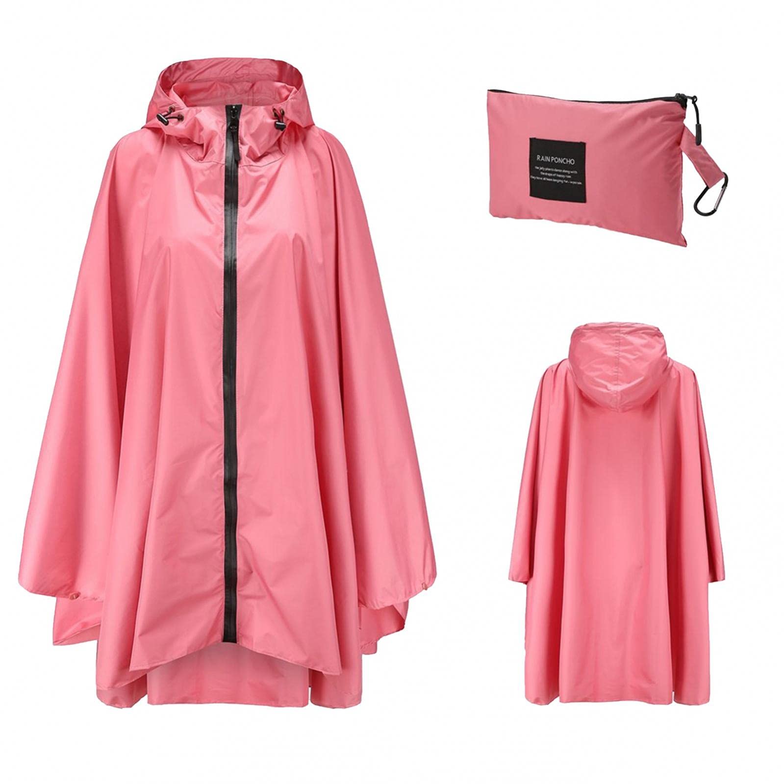 IGETELY Women's Waterproof Rain Ponchos with Hood - Packable Raincoat Jacket for Adults, Fashion Hooded Zipper Style with Pouch - Perfect for Hiking, Camping & Outdoor Activities