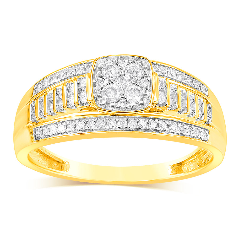 1/3 Carat Diamond Dress Ring in 9ct Yellow Gold - Elegant Wedding, Engagement & Evening Party Jewelry for Women