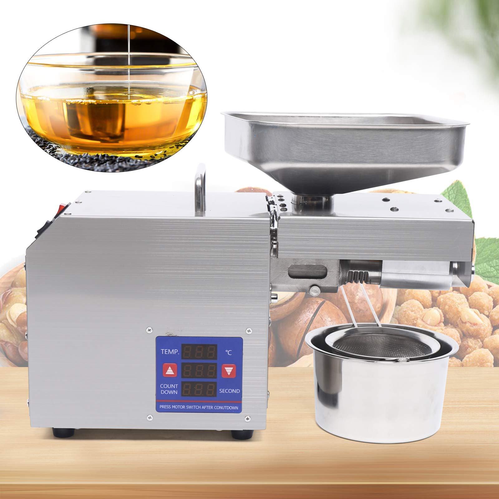 Commercial Automatic Oil Press Machine 110V 600W - Stainless Steel with Temperature Control for Peanut, Sesame & Nut Oils - Perfect for Home Kitchens, Restaurants & Small Business Oil Production