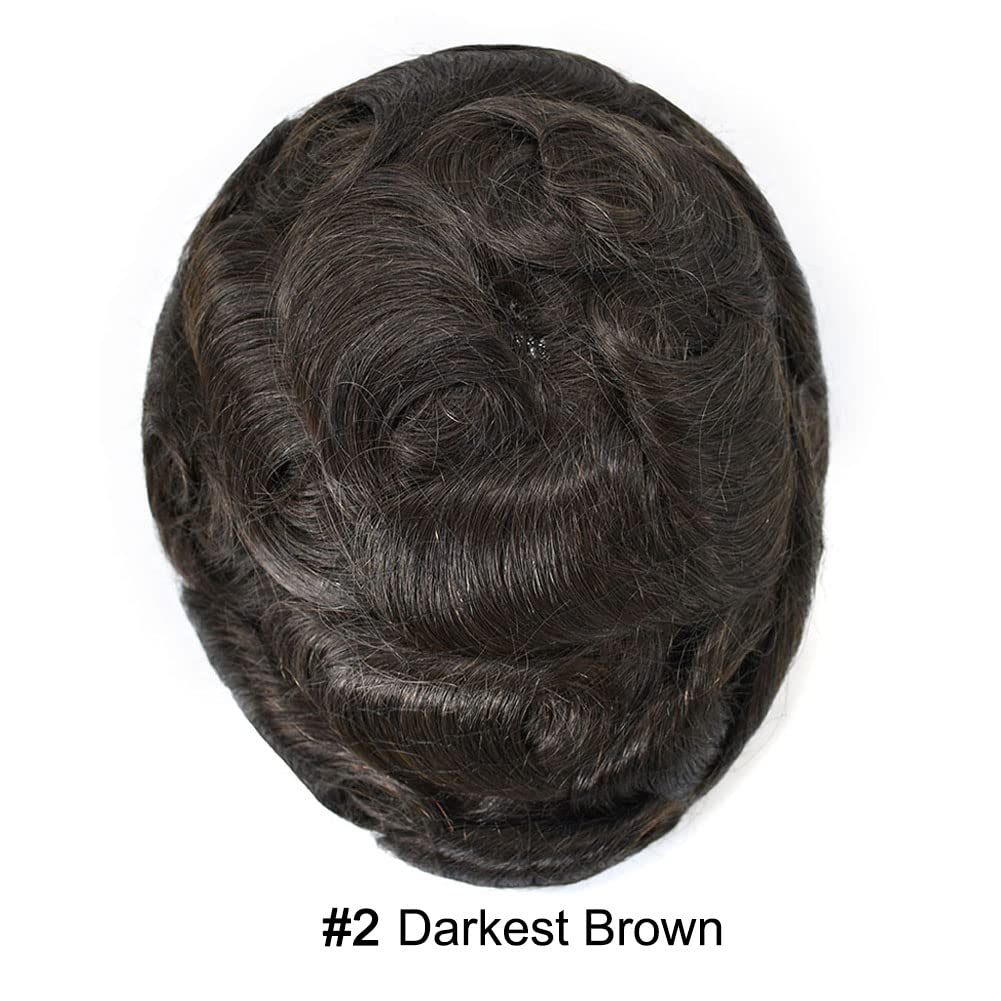 Premium 8x10 Human Hair Toupee for Men - Fine Welded Lace Hair System, 80% Light Density, #2 Darkest Brown - Natural Looking Hair Replacement for Thinning Hair & Baldness (Perfect for Daily Wear, Special Occasions & Confidence Boost)