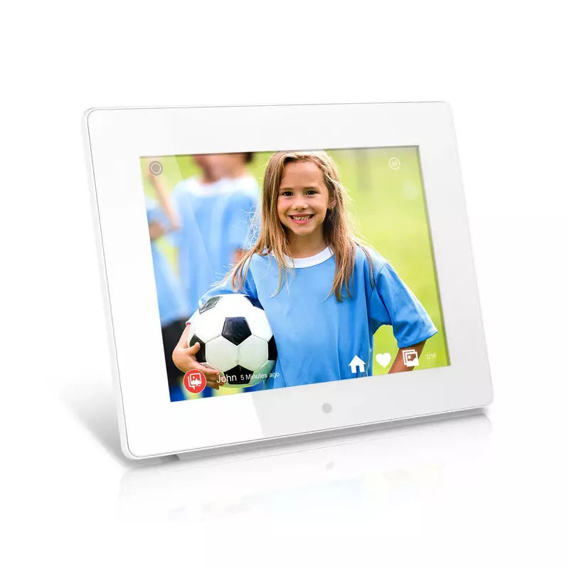 Aluratek 8 Inch WiFi Digital Picture Frame with Touchscreen LCD Display - 16GB Built-in Memory, White - Perfect for Home, Office & Gift Giving