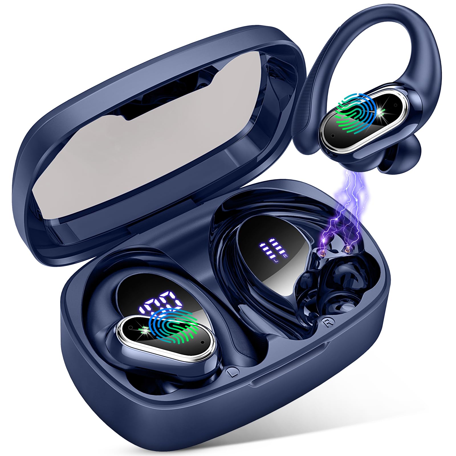 Poounur Wireless Earbuds Bluetooth 5.3, Noise Cancelling Sport Headphones with Mic - Perfect for Running & Gym