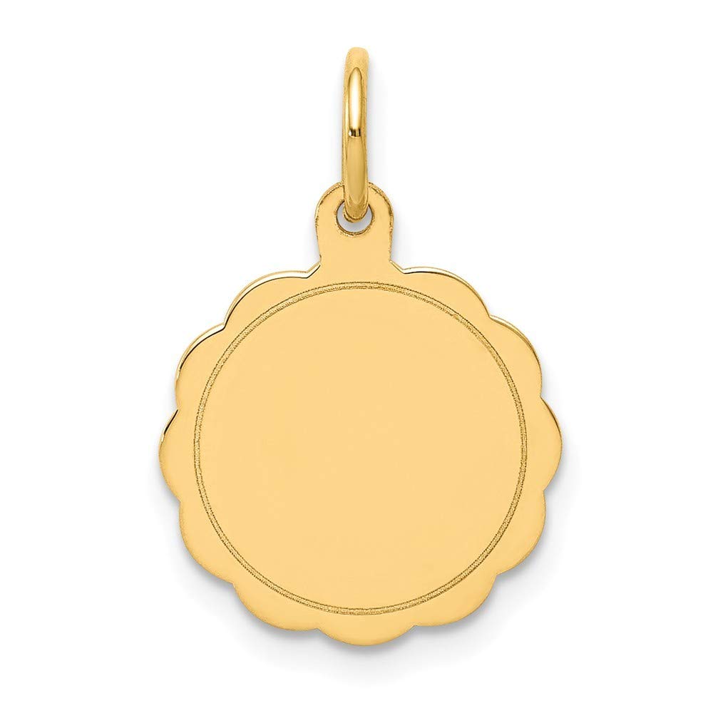 14K Yellow Gold Solid Polished Engravable Scalloped Disc Charm Pendant Necklace - 0.011 Gauge - Personalized Jewelry Gift for Women, Bridesmaids, Anniversary & Birthday - Perfect for Everyday Wear & Special Occasions