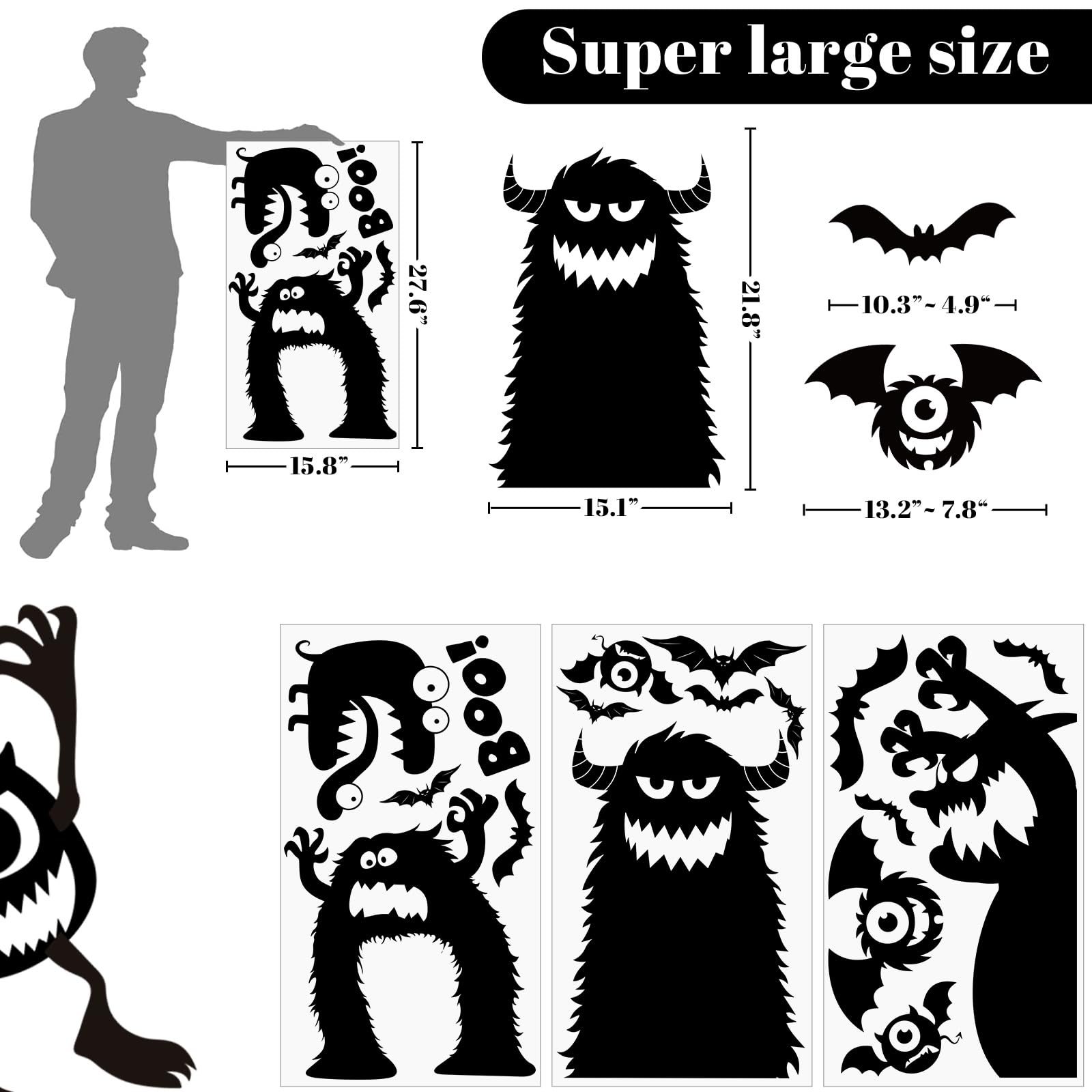 Large Halloween Window Clings - Scary Monster Silhouette Decorations for Windows, Doors & Glass - Giant Halloween Stickers for Spooky Home & Party Decor