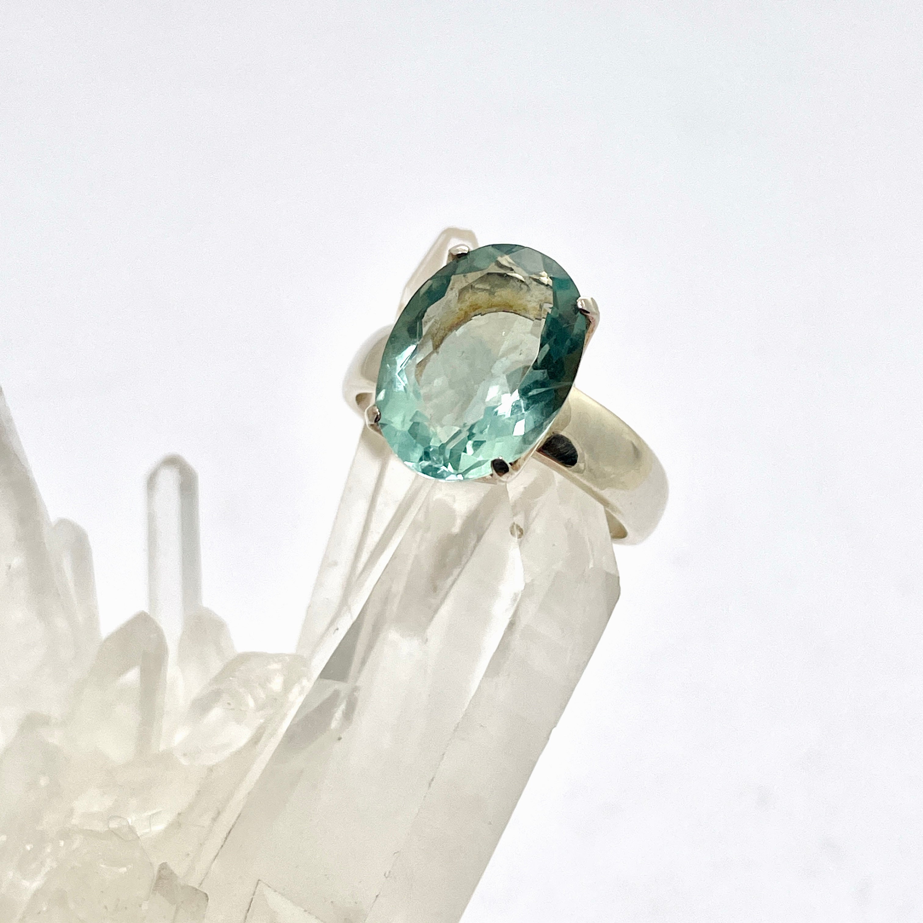Fluorite Oval Faceted Ring - Size 9 - PRGJ303a - Elegant Gemstone Jewelry for Women, Perfect for Everyday Wear & Special Occasions