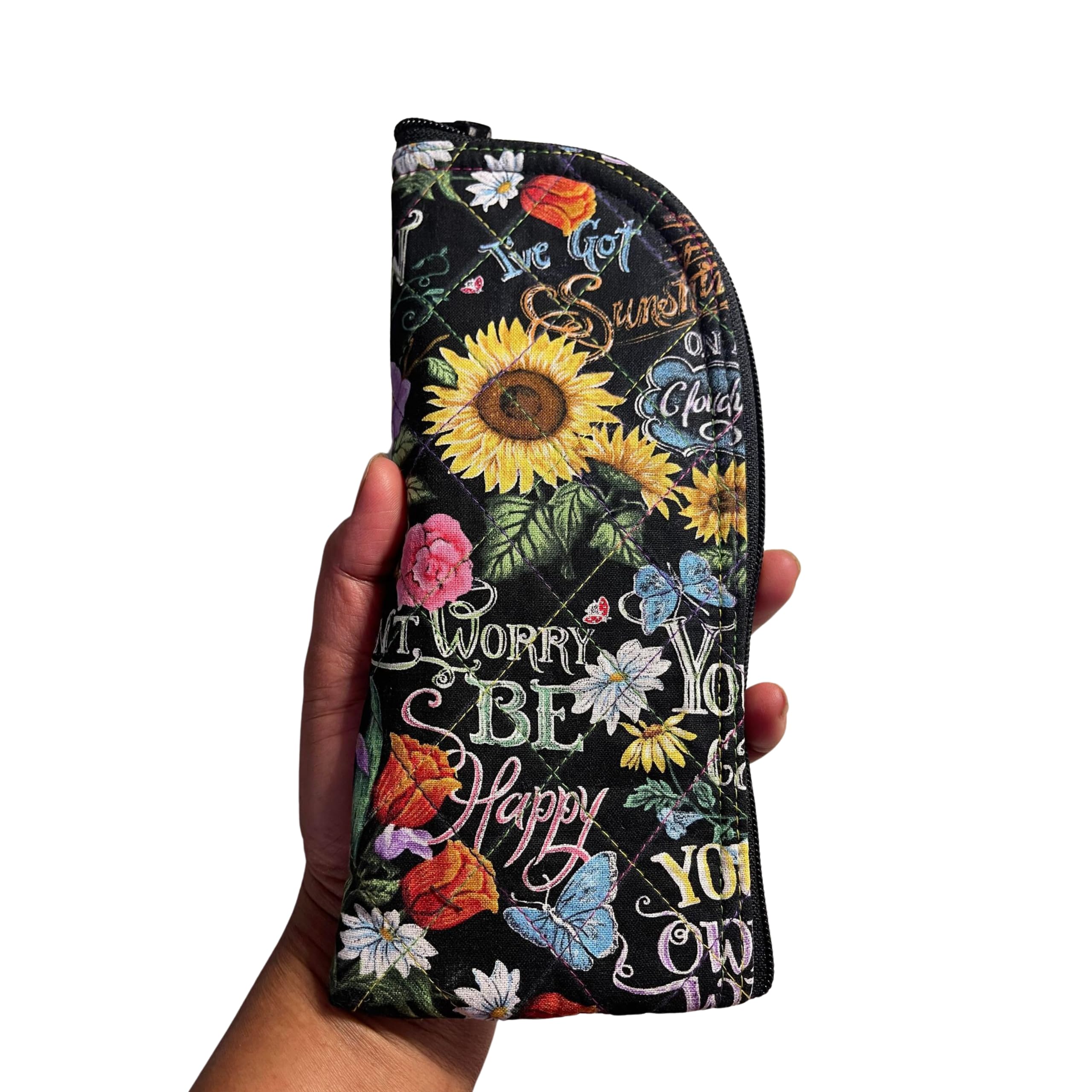 Floral Sunglasses Case with Zipper Closure - Quilted Eyeglasses Pouch for Women, Gift for Her - Durable Sunglasses Sleeve & Eyeglasses Holder (Sunshine Floral) - Perfect for Travel, Beach & Everyday Use
