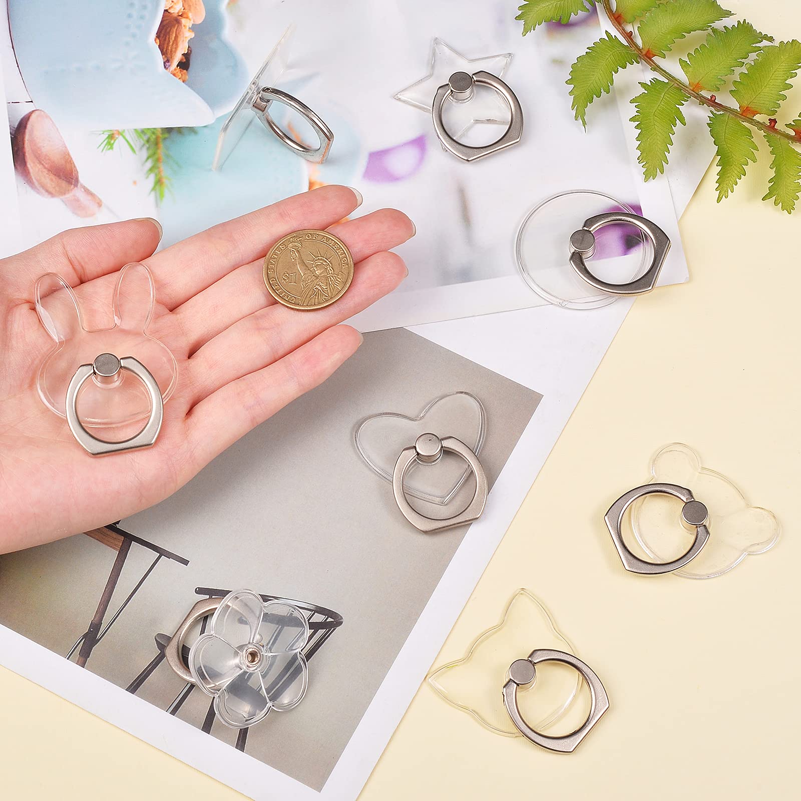 Ornaland 8Pcs Clear Plastic Phone Ring Holder with 360° Rotating Alloy Grip - Universal Smartphone Stand for Hands-Free Viewing, Gaming & Selfies (Perfect for iPhone, Samsung & Android Devices)