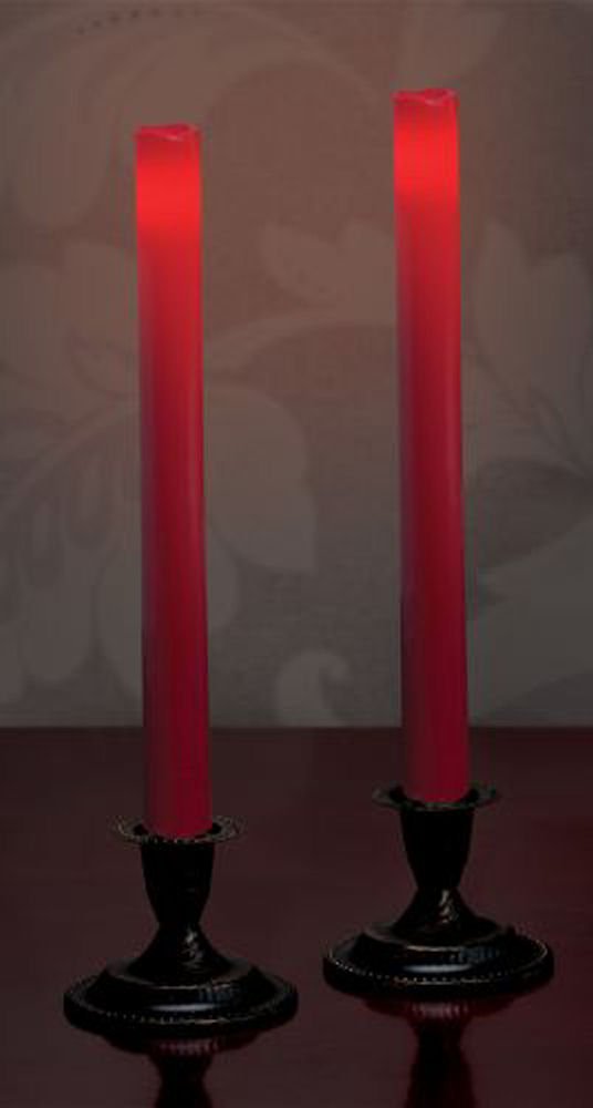 2-Pack 9 Inch Flameless LED Candles with 5-Hour Timer - Red Wax Finish Battery Operated Taper Candles for Romantic Dinners, Wedding Decor & Home Ambiance