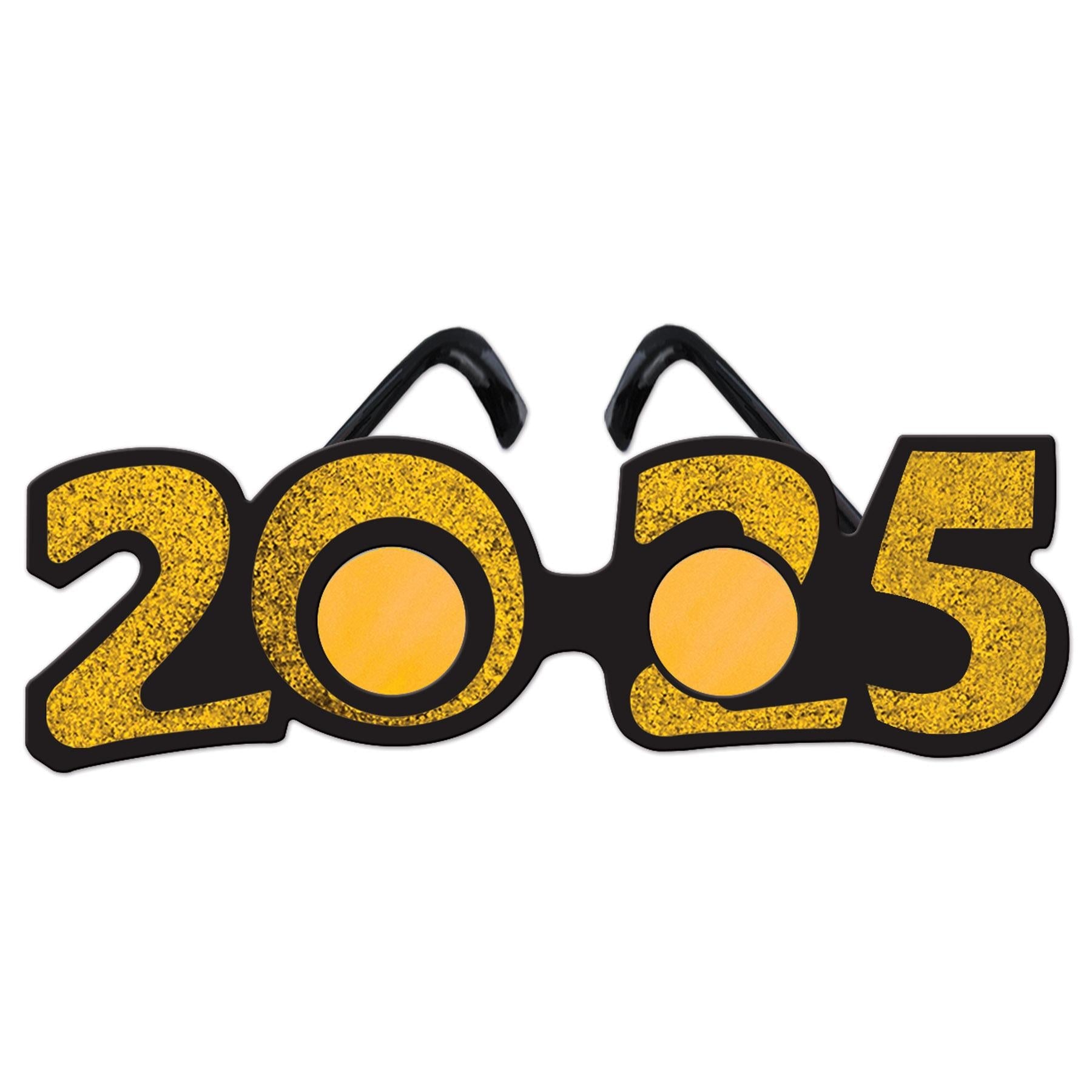 12 Pack Beistle 2025 Glittered Plastic Party Eyeglasses in Gold - Perfect for New Year's Eve, Birthday Celebrations and Festive Events