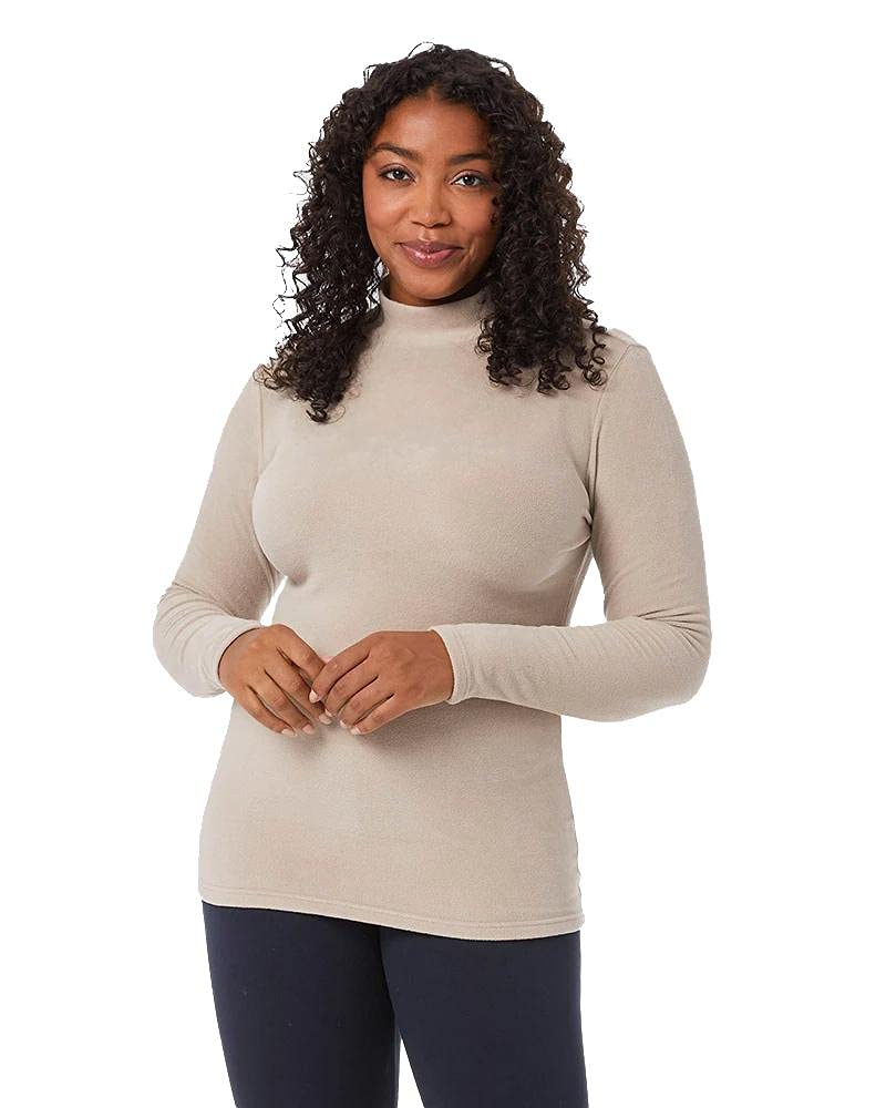 32 Degrees Heat Women's Heavyweight Baselayer Mock Neck Long Sleeve Fleece Top - Warm Winter Thermal Underwear for Skiing, Hiking & Outdoor Activities