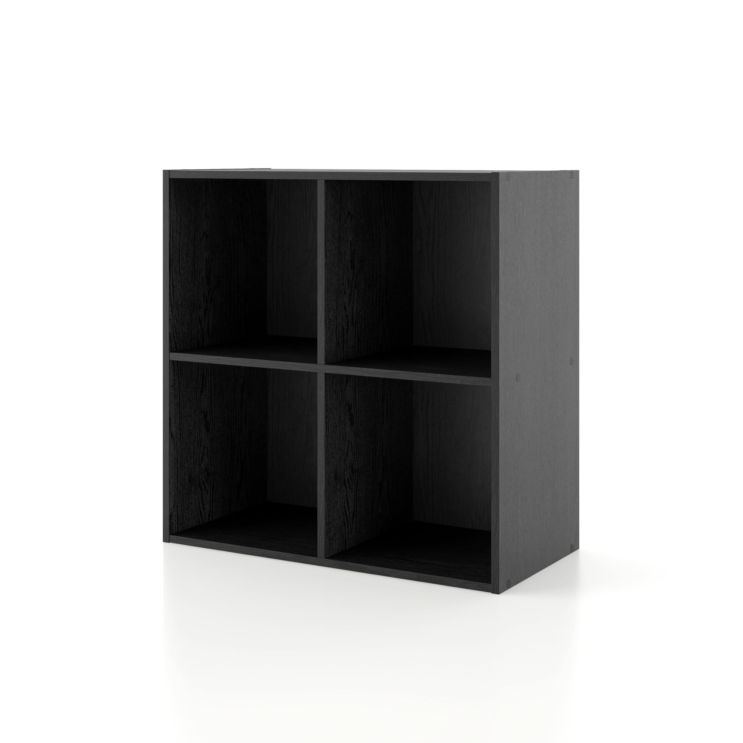 Apexa 4 Cube Storage Organizer Shelves - Stackable Wood Bookcase with Cubby Bins for Home Organization, Dorm Room Decor & Office Storage - Black | Perfect for Teen Bedrooms, Living Room & Closet Organization