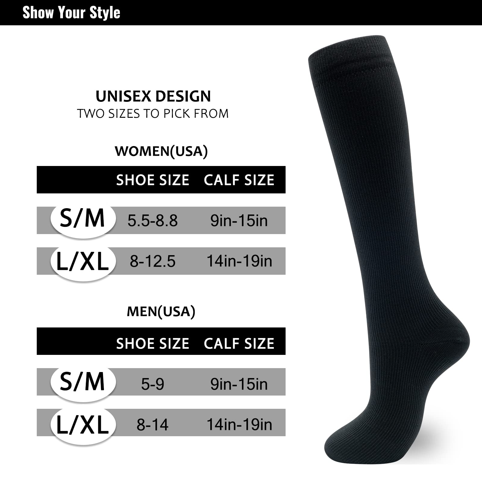 Fenglaoda Compression Socks for Women & Men - 3 Pairs Graduated Support Socks (15-20 mmHg) for Circulation, Nurses, Running & Travel - Improve Leg Comfort & Reduce Swelling
