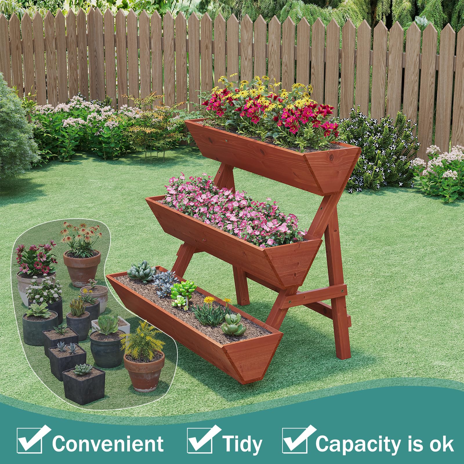 3-Tier Raised Garden Bed with Legs - Vertical Planter Box for Flowers, Vegetables & Plants - Indoor & Outdoor Use - Perfect for Patios, Balconies & Small Spaces