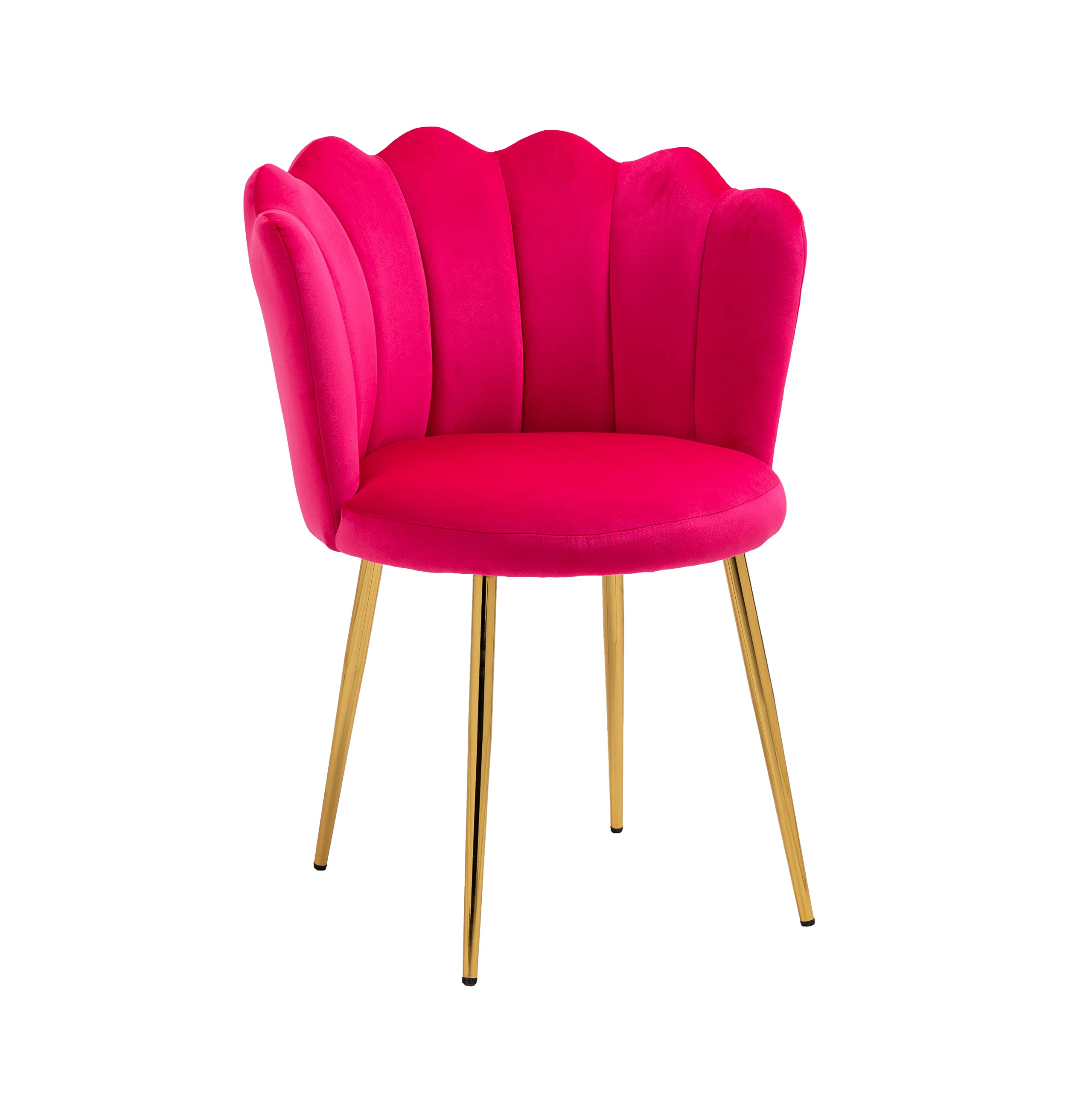 Modern Velvet Vanity Chair with Golden Metal Legs & Petal Back - Comfy Upholstered Armchair for Bedroom, Dining Room, Makeup Desk - Rose Red Accent Chair for Women, Girls & Kids - Perfect for Dressing Tables, Bedroom Seating & Home Decor