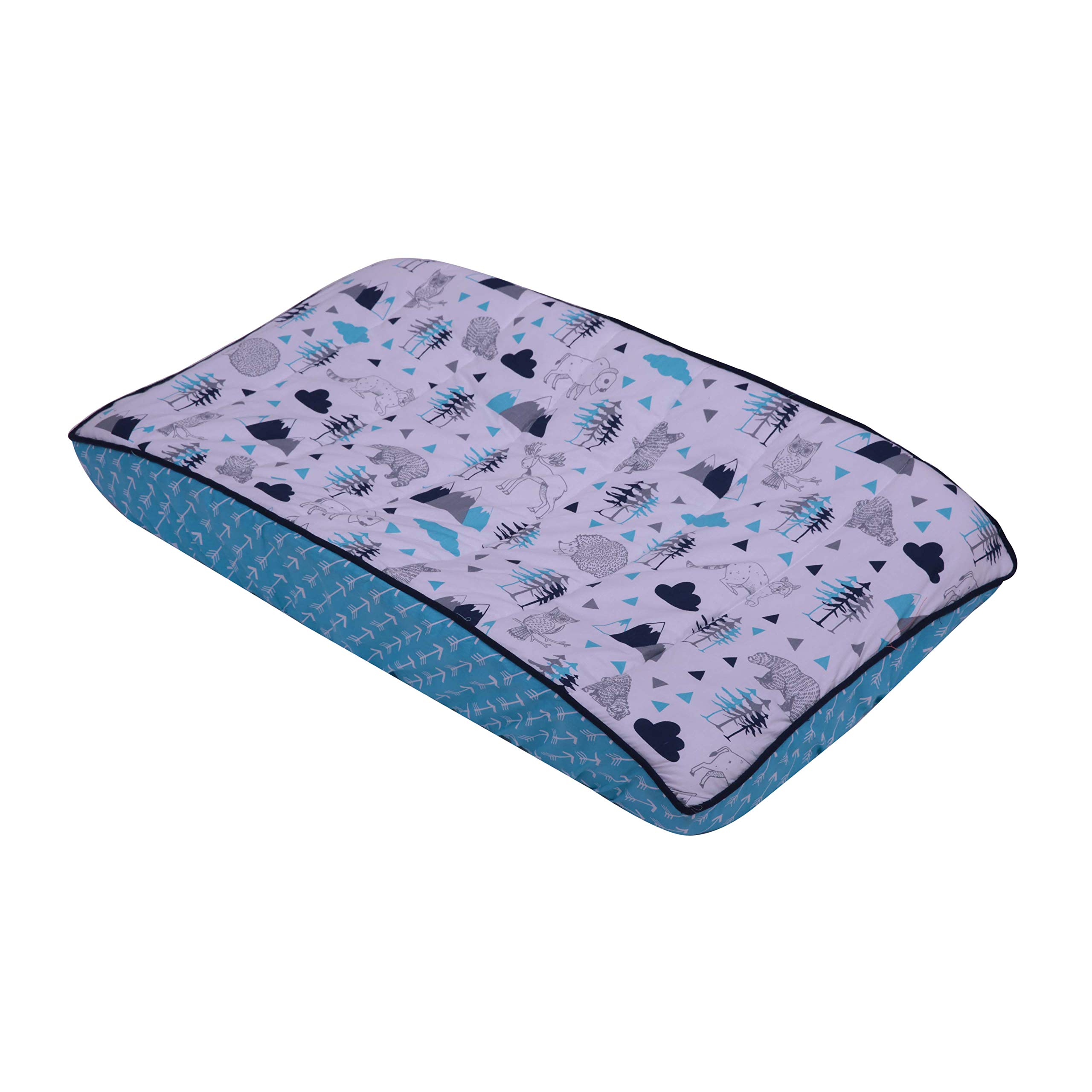 Bacati Woodlands Boys Cotton Changing Pad Cover - Soft, Breathable & Waterproof - Aqua, Navy, Grey - Perfect for Nursery, Baby Shower & Travel