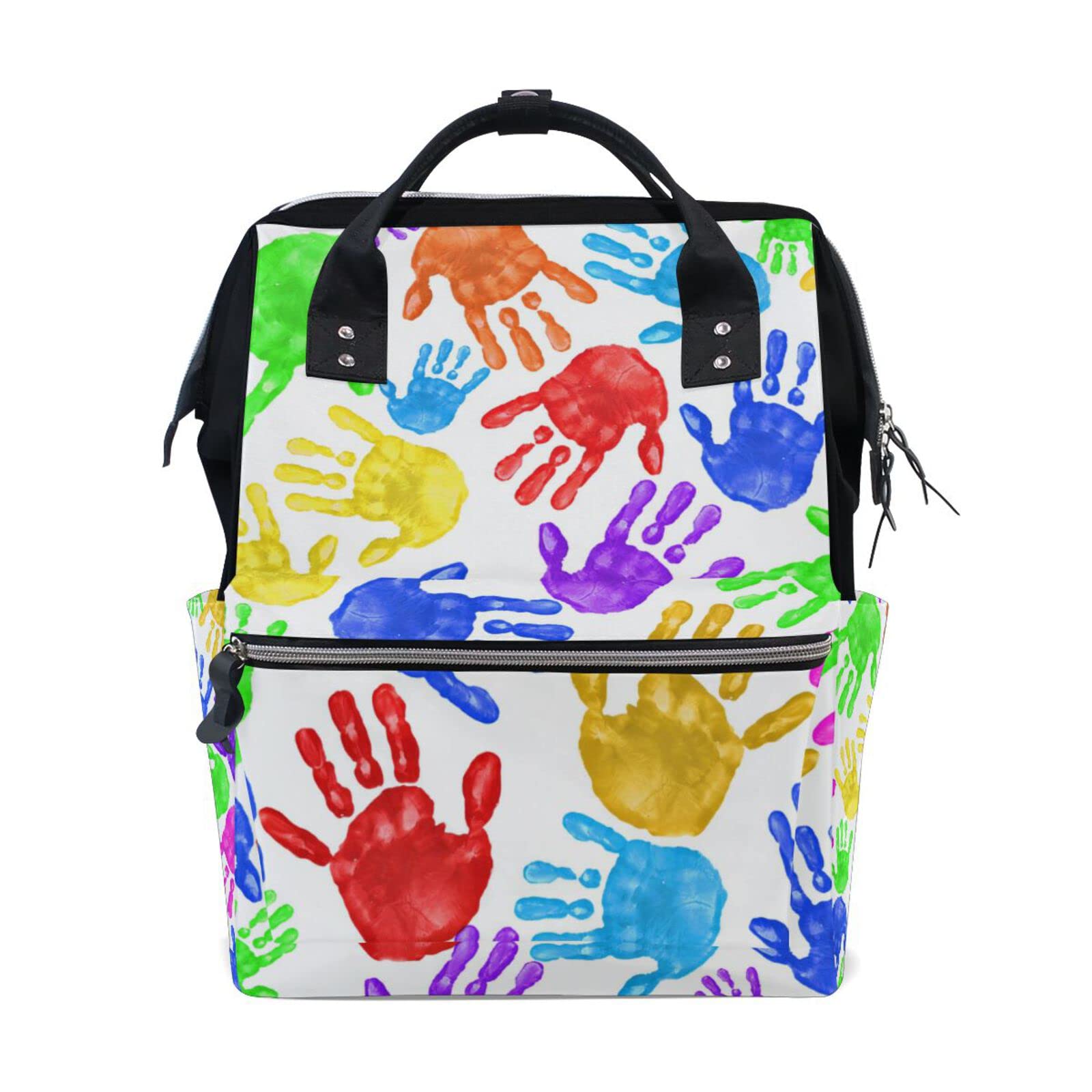 Handprints Diaper Backpack for Moms - Large Capacity Multifunctional Travel Baby Bag with Insulated Pocket, Stroller Straps & Changing Pad | Perfect Gift for New Mothers, Daycare, Airplane & Family Outings