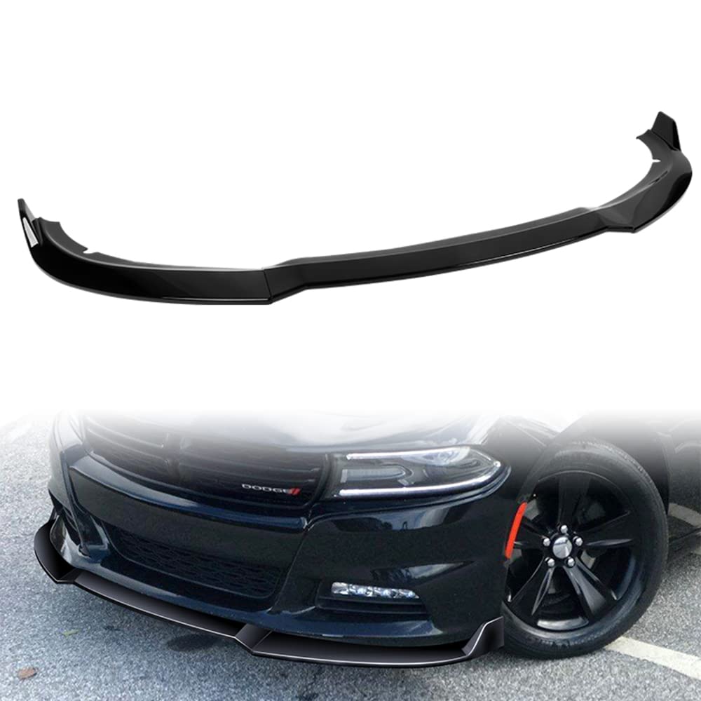 Q1-TECH Front Bumper Lip Spoiler for 2015-2022 Dodge Charger SE/RT/SXT/GT - Glossy Black STP-Style Body Kit Splitter | Enhances Aerodynamics & Aggressive Look for Street Racing & Car Shows