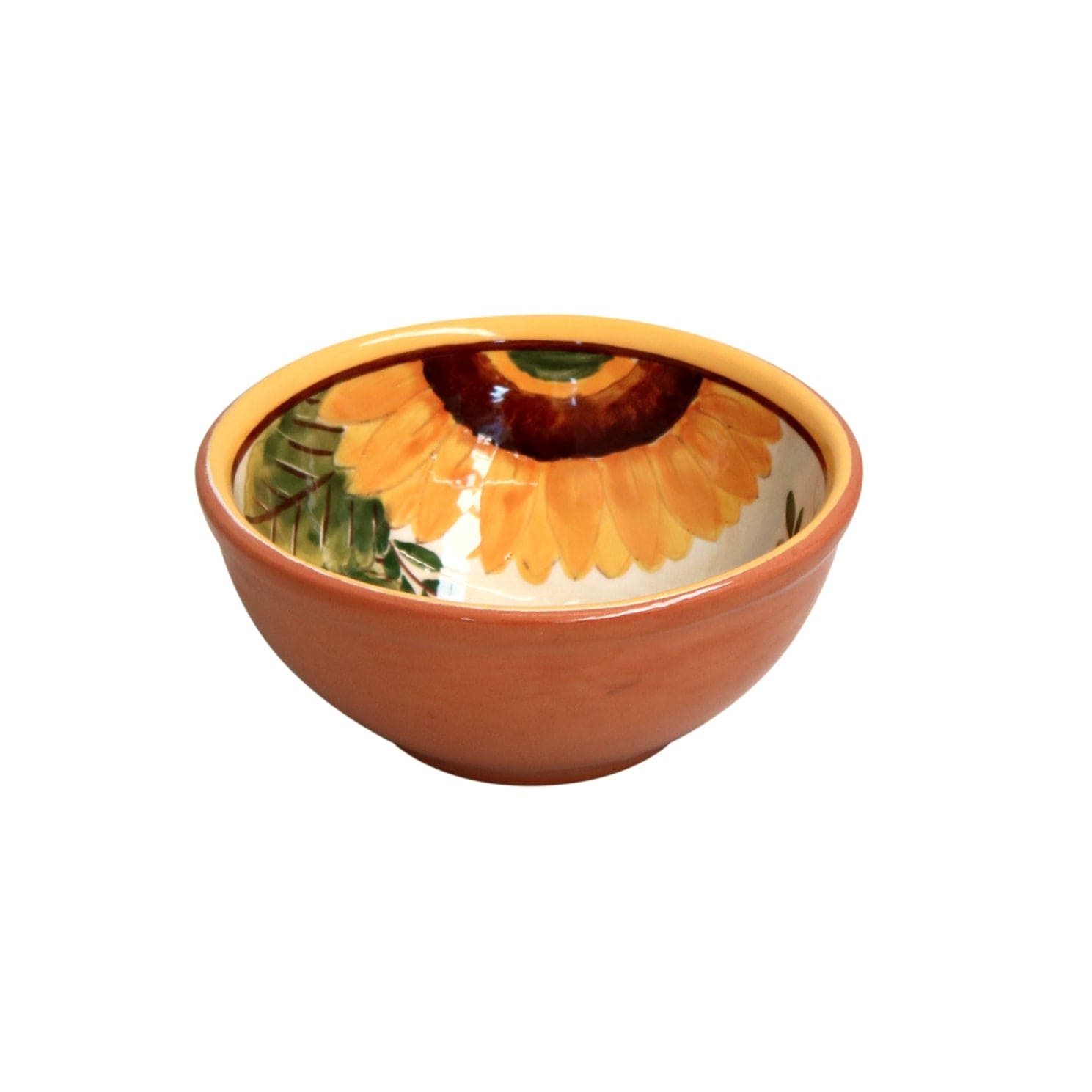 Casafina Alentejo Terracotta Handmade Sunflower Design Round Dip Bowl - Perfect for Guacamole, Salsa & Party Appetizers - Authentic Portuguese Ceramic Serving Dish for Home Decor & Entertaining
