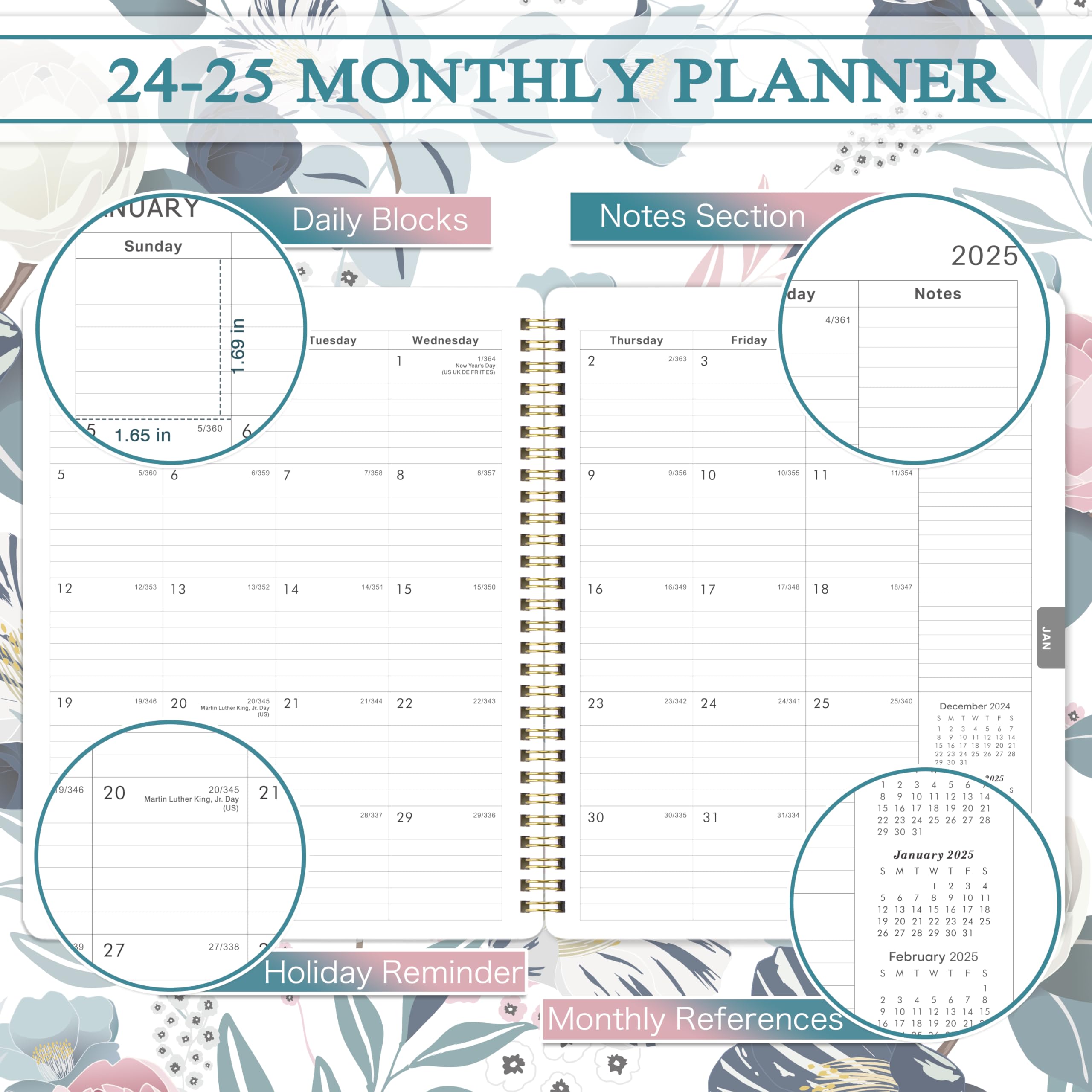 2024-2025 Weekly & Monthly Academic Planner with Tabs - July 2024 to June 2025, 8