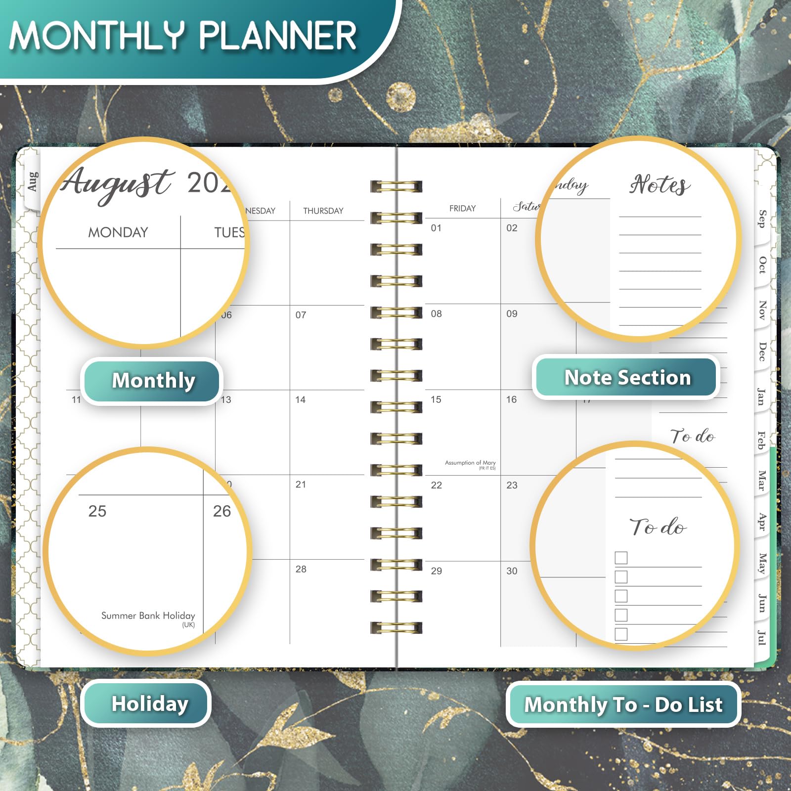 2025-2026 Academic Planner - Weekly View from August 2025 to July 2026 with Twin-Wire Binding, Hardcover & Elastic Closure | 8.5