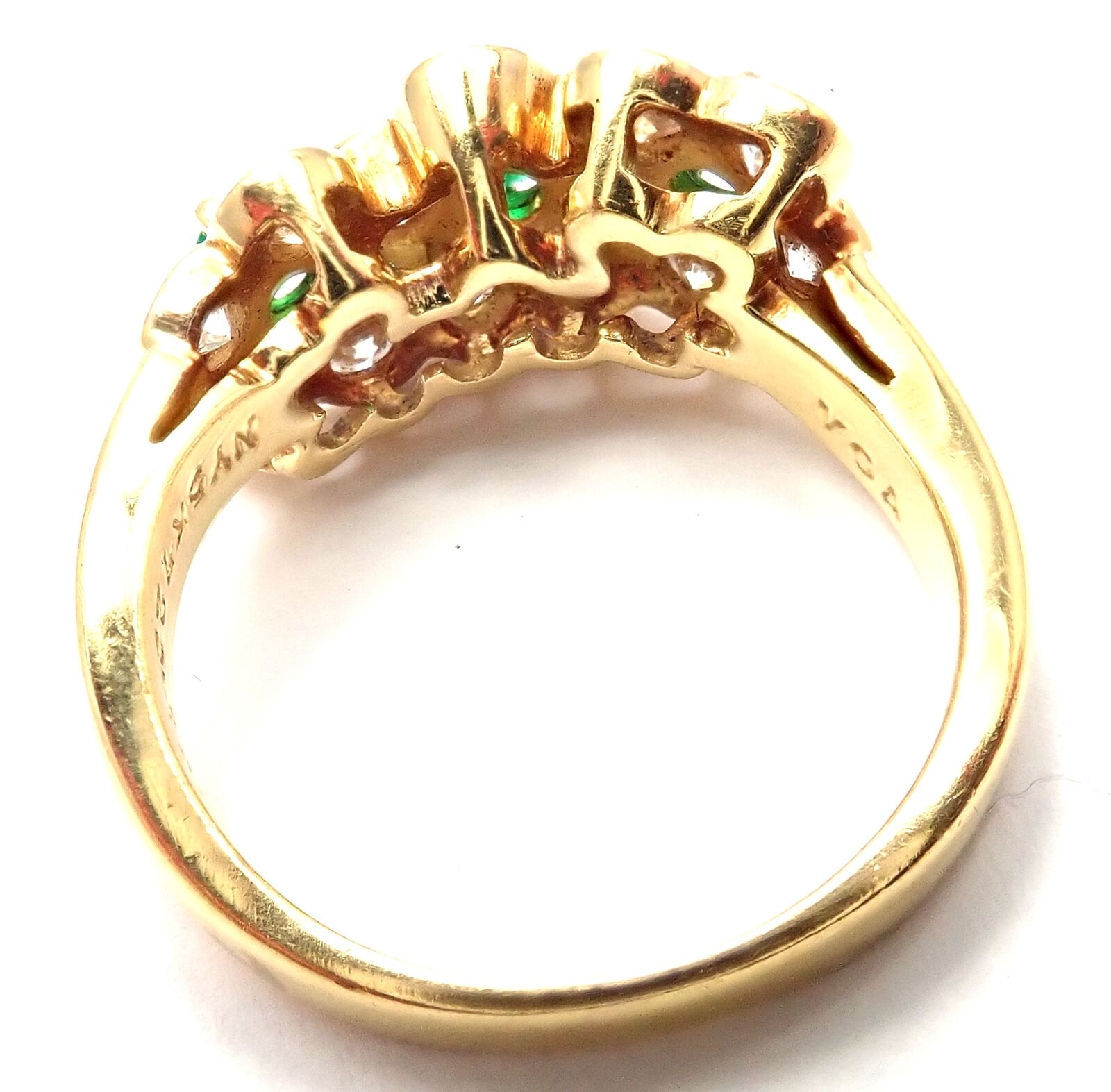 Authentic Van Cleef & Arpels 18k Yellow Gold Emerald Diamond Fleurette Ring for Women - Luxury Jewelry Gift for Anniversary, Engagement & Special Occasions