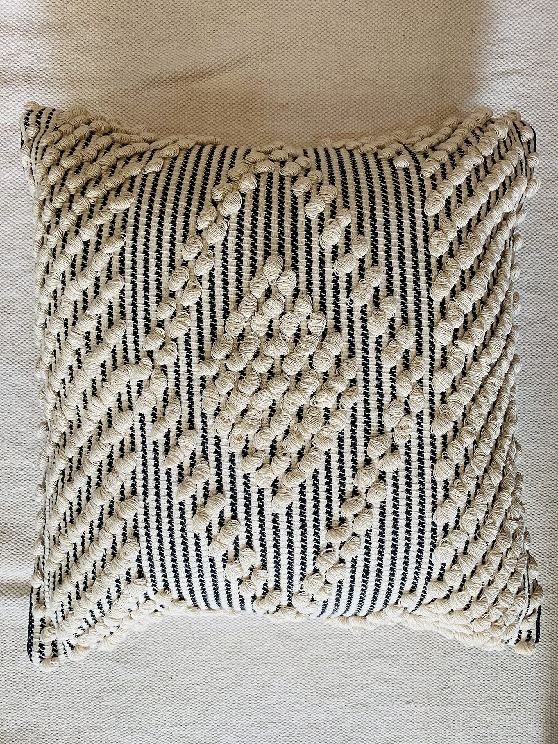 Boho Throw Pillow Covers Set of 2 - 18x18 Inch Handwoven Cotton Decorative Tassel Pillow Cases for Sofa, Bed & Living Room - Natural Tufted Hug Pillow Covers with Loop Handloom Design | Perfect for Bohemian Home Decor, Cozy Reading Nooks & Accent Pillows