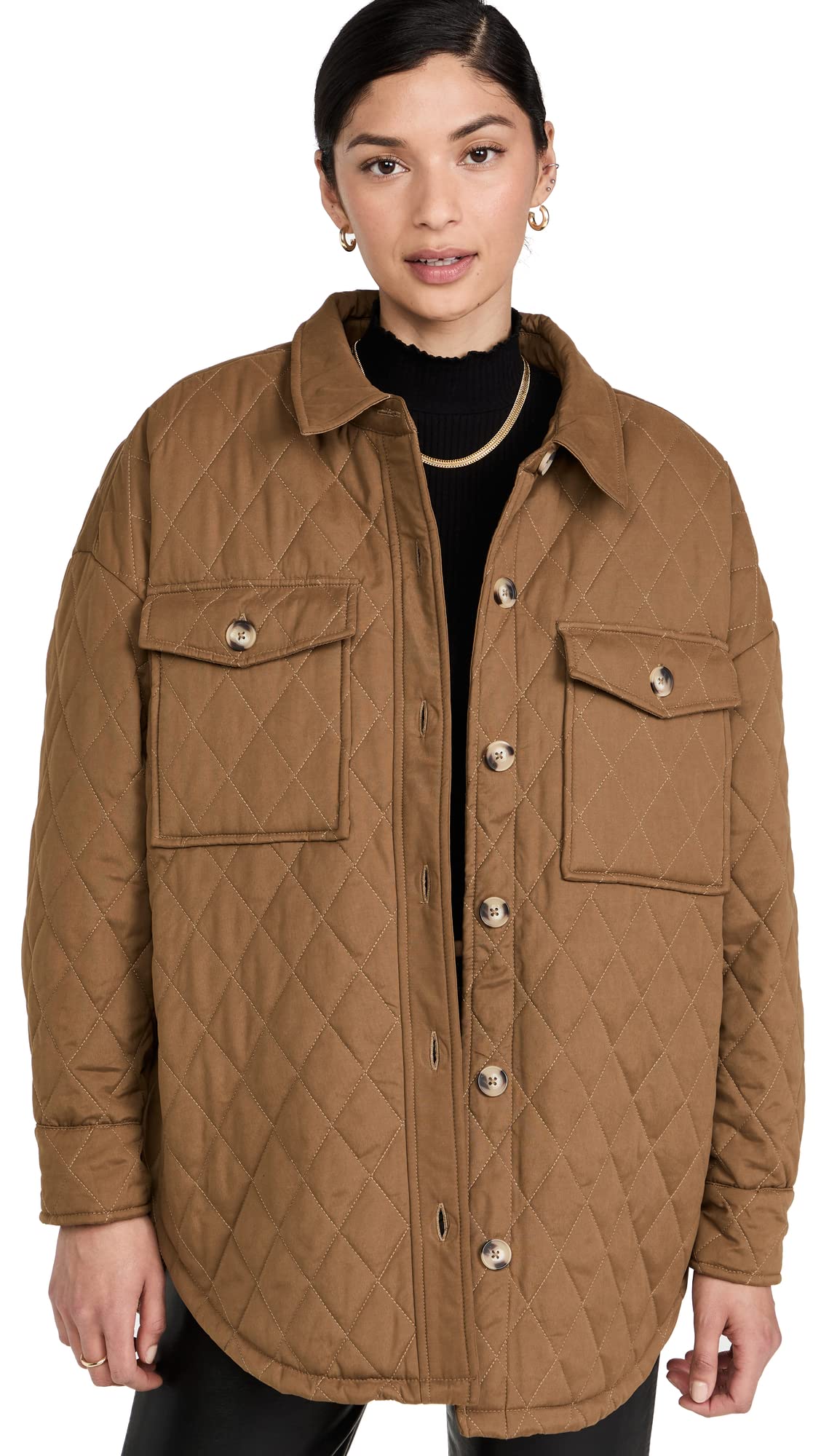 Good American Essentials Women's Quilted Sherpa Shacket Jacket - Cozy Winter Outerwear for Casual Outings & Outdoor Adventures
