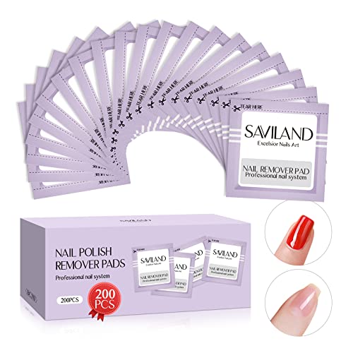 Saviland 200PCS Gel Nail Polish Remover Pads - Individually Wrapped Soak Off Wipes, Acrylic Nail Remover Cotton Pads for Salon & Home Use | Gentle Nail Cleaner for Manicure, Pedicure & DIY Nail Care