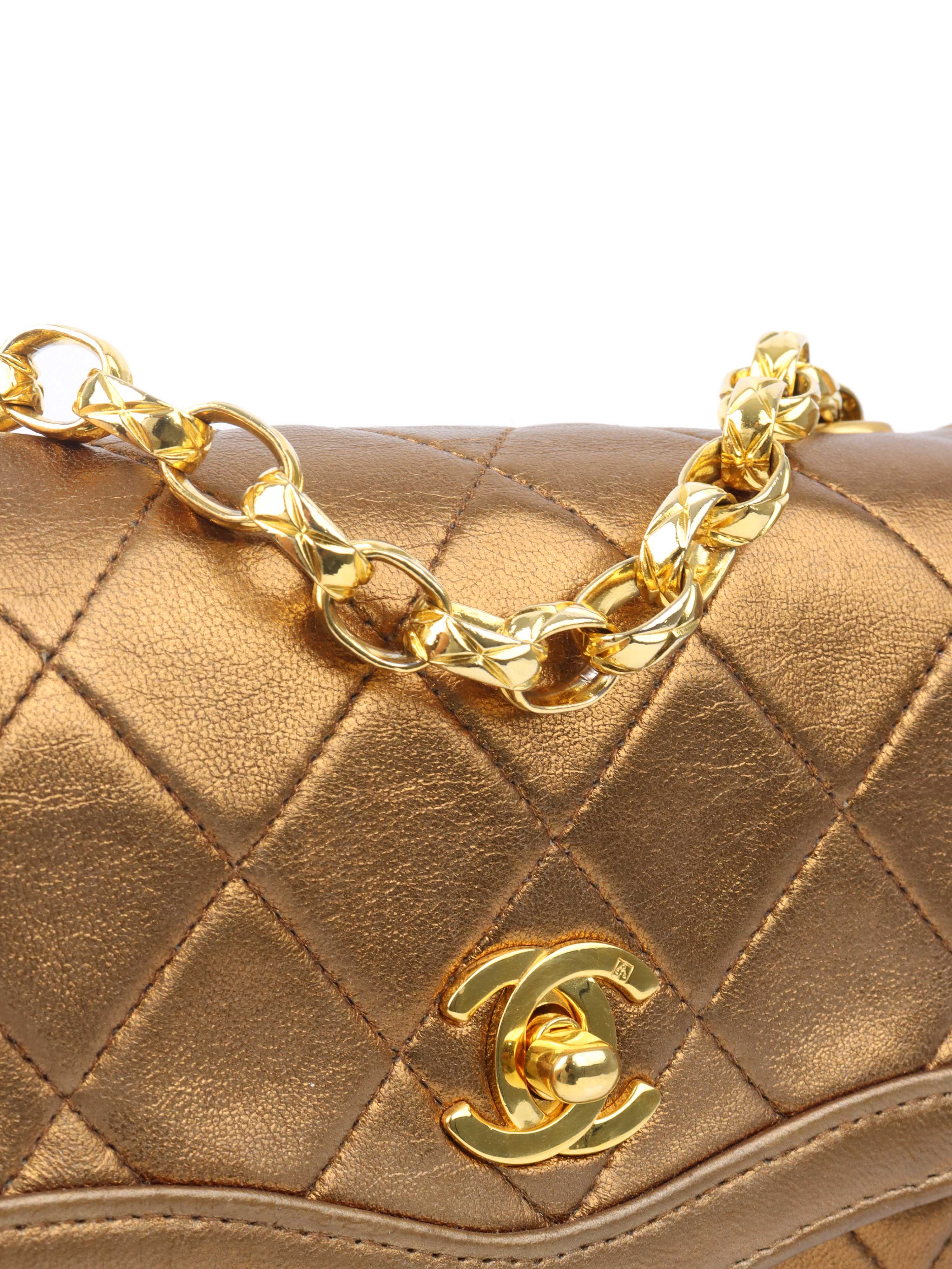 Vintage Chanel Gold Metallic Chain Bag - Luxury Crossbody Purse for Women, Perfect for Evening Parties & Special Occasions