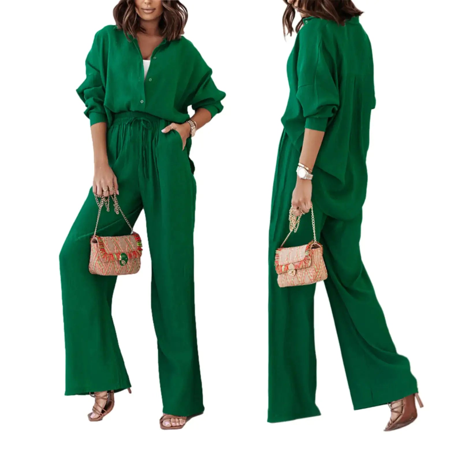Stylish 2-Piece Women's Outfit Set - Comfortable Blouse & Pants for Work, Casual Wear & Daily Fashion | Trendy Matching Top and Bottom Set