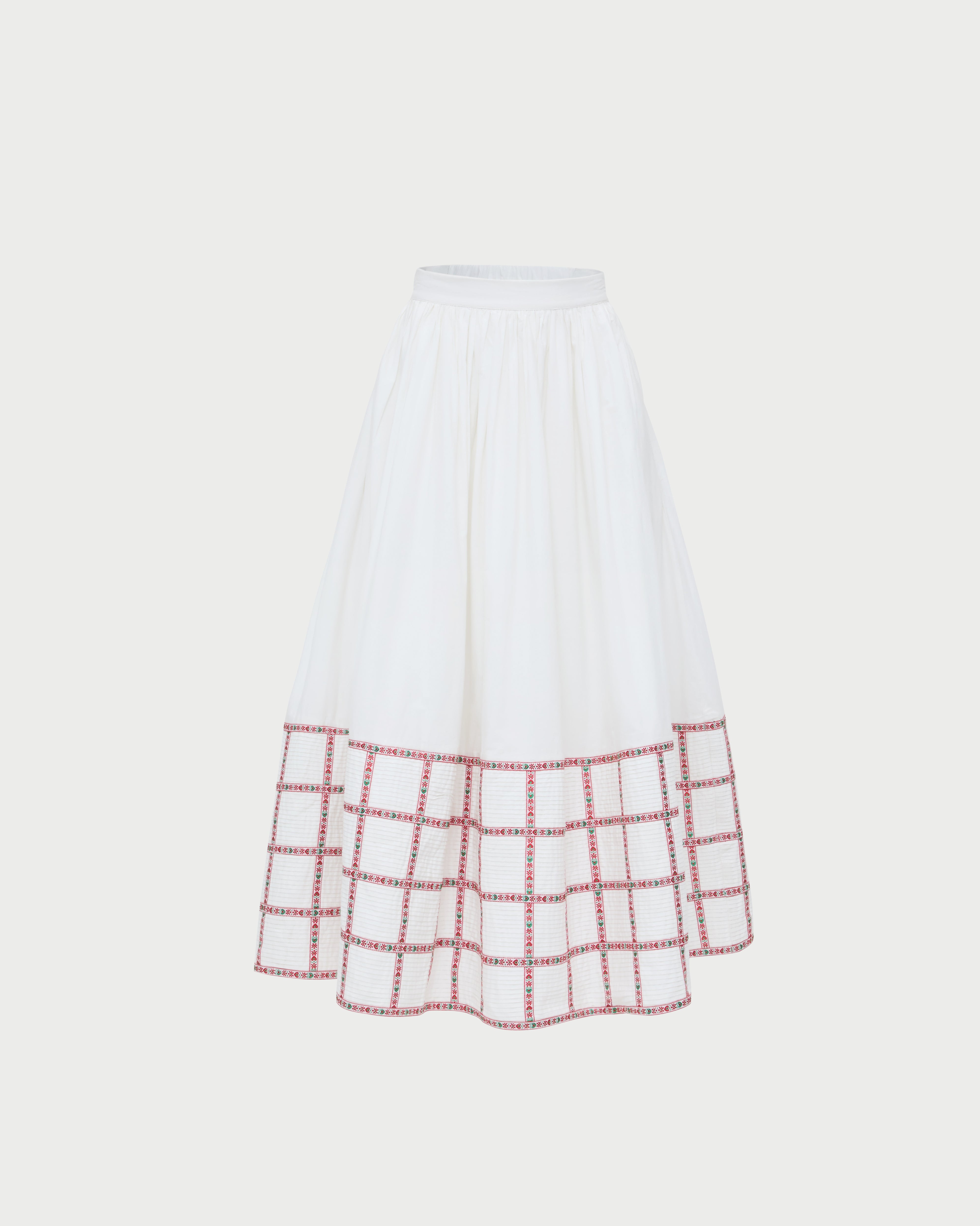Stylish Appolonia Cream Red Skirt for Women - Elegant A-Line Midi Skirt with Stretchy Waistband - Perfect for Office, Party, and Casual Outfits