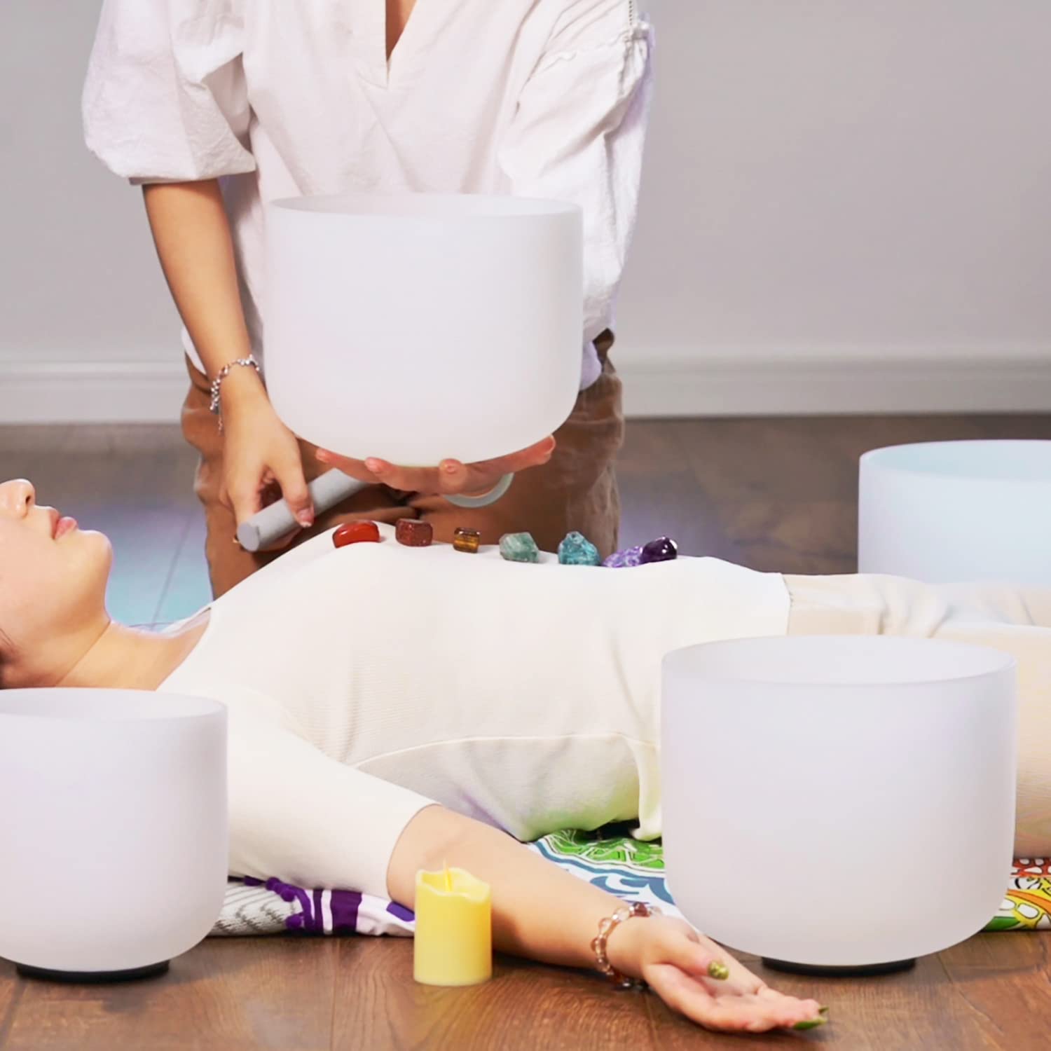 7-Piece Set of 6-12 Inch 440Hz Frosted Chakra Quartz Crystal Singing Bowls for Meditation, Yoga & Sound Therapy - Includes Heavy Duty Carrying Case - Perfect for Healing Sessions, Energy Balancing & Spiritual Practices