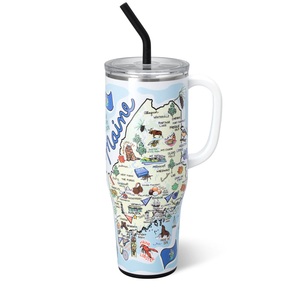 40oz Maine Mega Mug - Large Insulated Tumbler with Lid & Straw - Perfect for Coffee, Tea & Cold Drinks at Home, Office or Travel