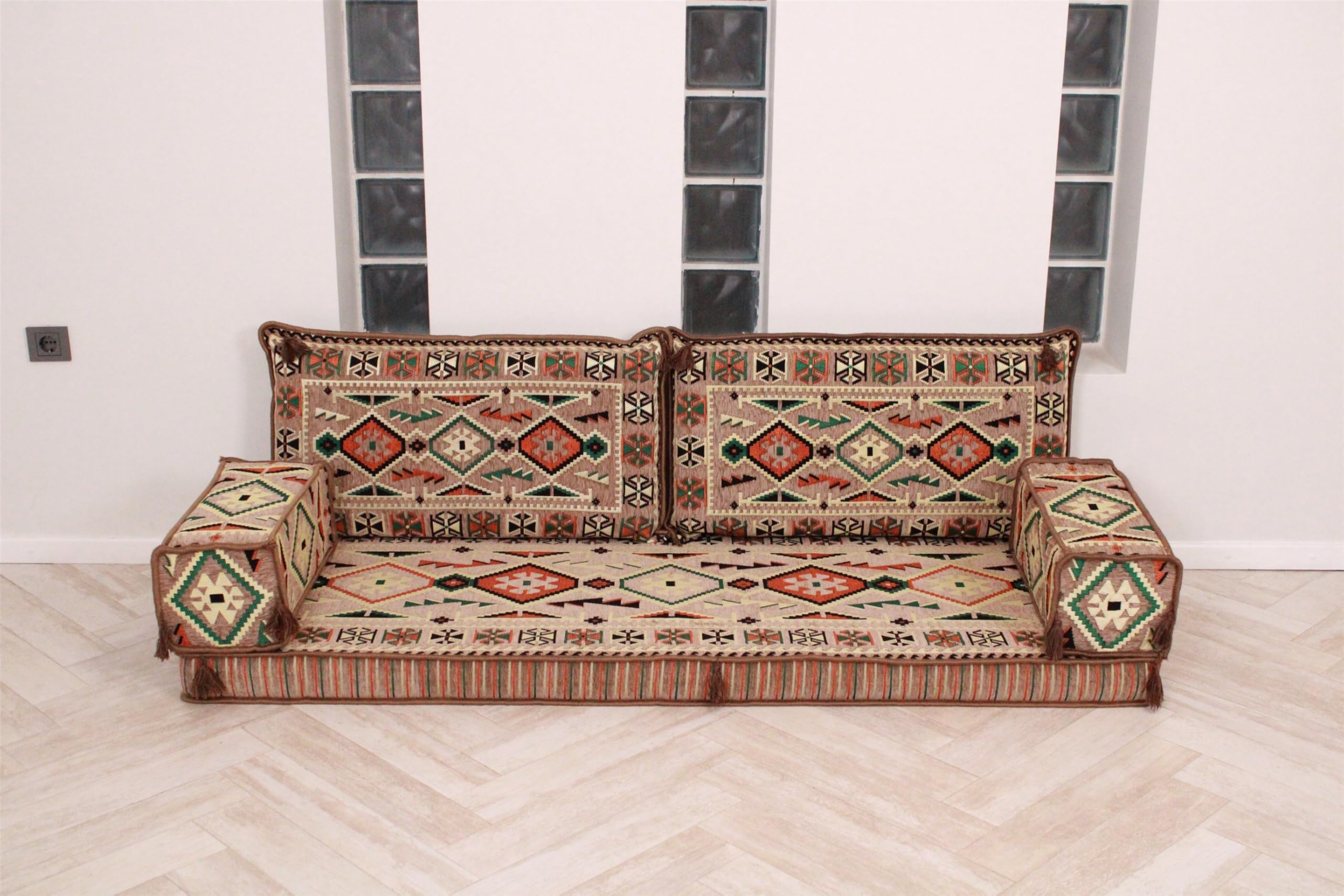 Arabic Majlis Sofa Set for Living Room - Traditional Arabic Furniture, Jalsa Couch with Bench Cushions - Perfect for Home Decor, Family Gatherings & Cultural Events