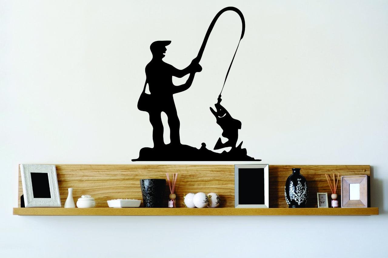 Vinyl Wall Decal Sticker - Man Fishing with Pole Art Mural | 18x18 Inch Peel & Stick Home Decor for Bedroom, Bathroom & Living Room | 22 Color Options | Perfect for Nature Lovers & Fishing Enthusiasts