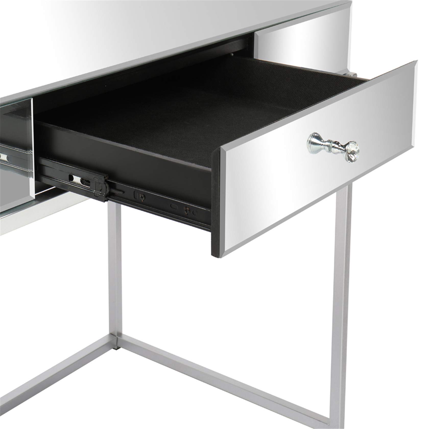 Mirrored Vanity Table with 2 Drawers - Modern Makeup Dressing Desk & Home Office Writing Table, Silver Finish | Perfect for Bedroom, Living Room, Entryway & Hallway Decor | Space-Saving Console & Sofa Side Table for Daily Use