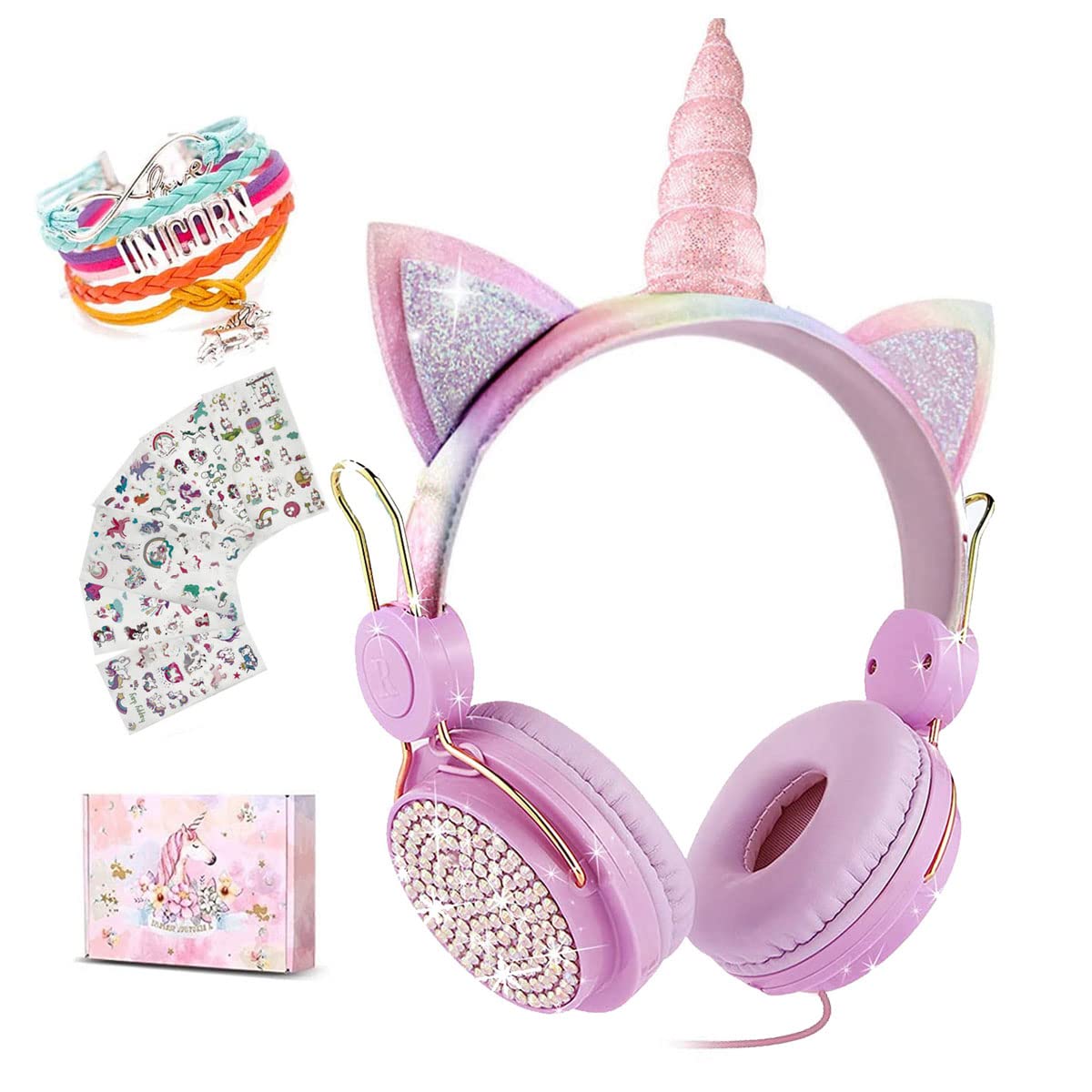 SVYHUOK Cat Ear Headphones for Kids Girls Teens - Cute Wired On-Ear Headset with Microphone, 3.5mm Jack - Perfect for School, Travel, Gaming & Birthday/Xmas Gifts (Princess Pink)