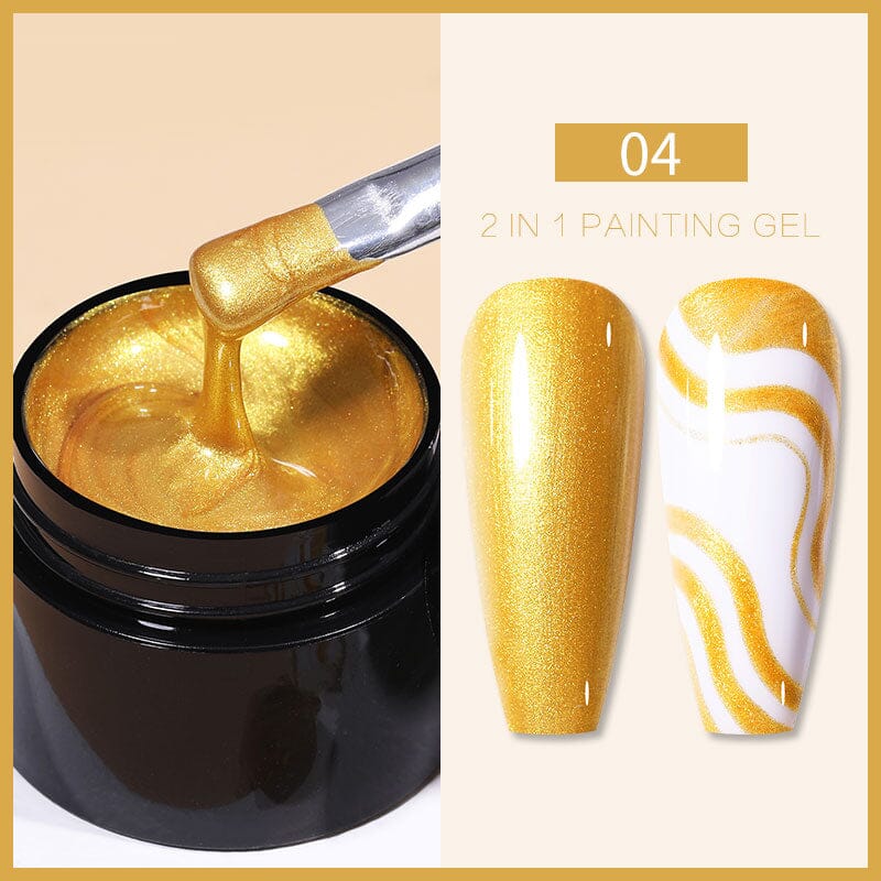 2 in 1 Gold Nail Art Painting Gel - 5ml Professional UV/LED Gel Polish for Nail Designs & Manicures - Perfect for Salon, Home Use & DIY Nail Art