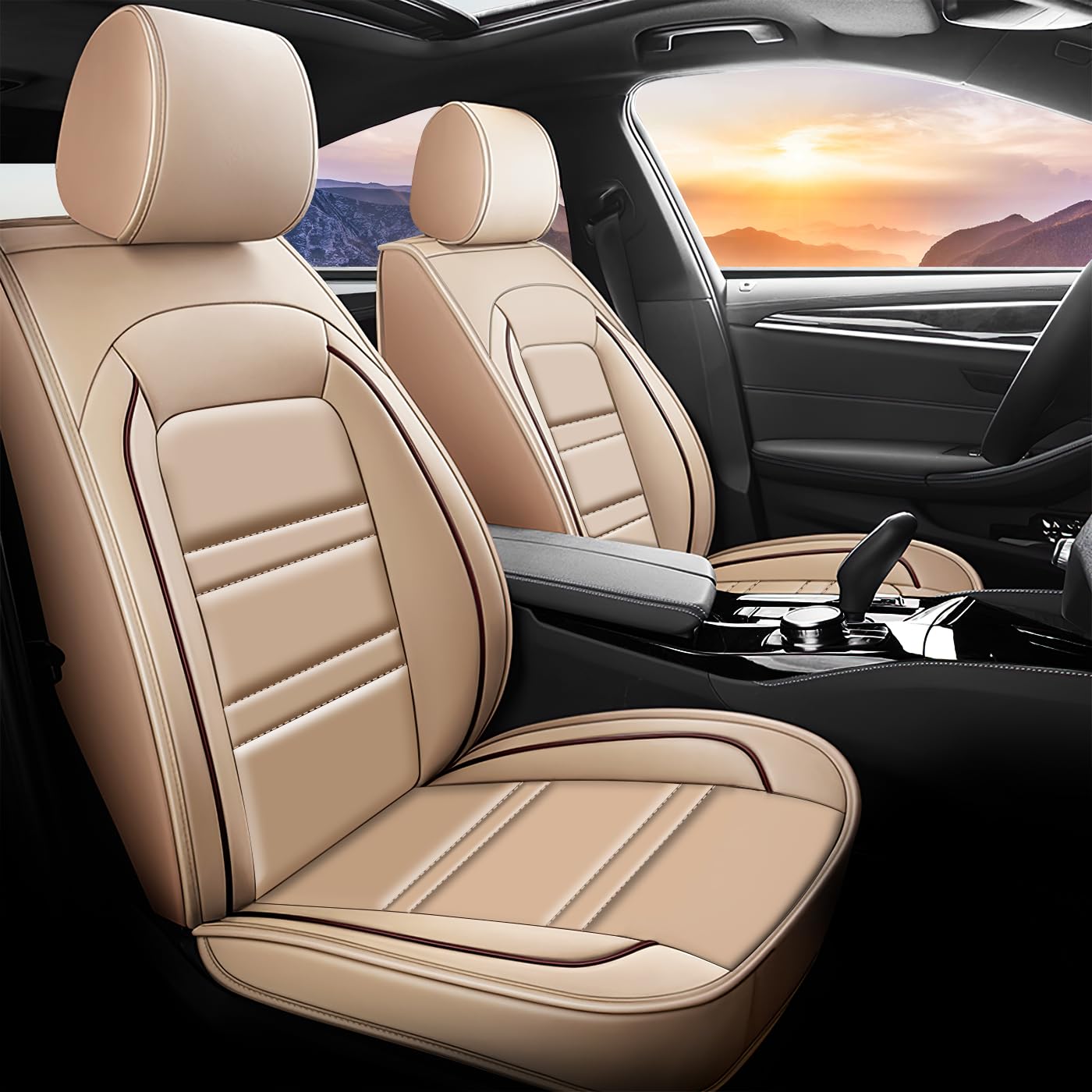 Premium Leather Car Seat Covers for Ford Excursion 2000-2005 - 8-Piece Full Set (Front & Rear Seats) - Waterproof, Wear & Stain Resistant Beige Seat Protectors - Perfect for Road Trips, Family Travel & Off-Road Adventures